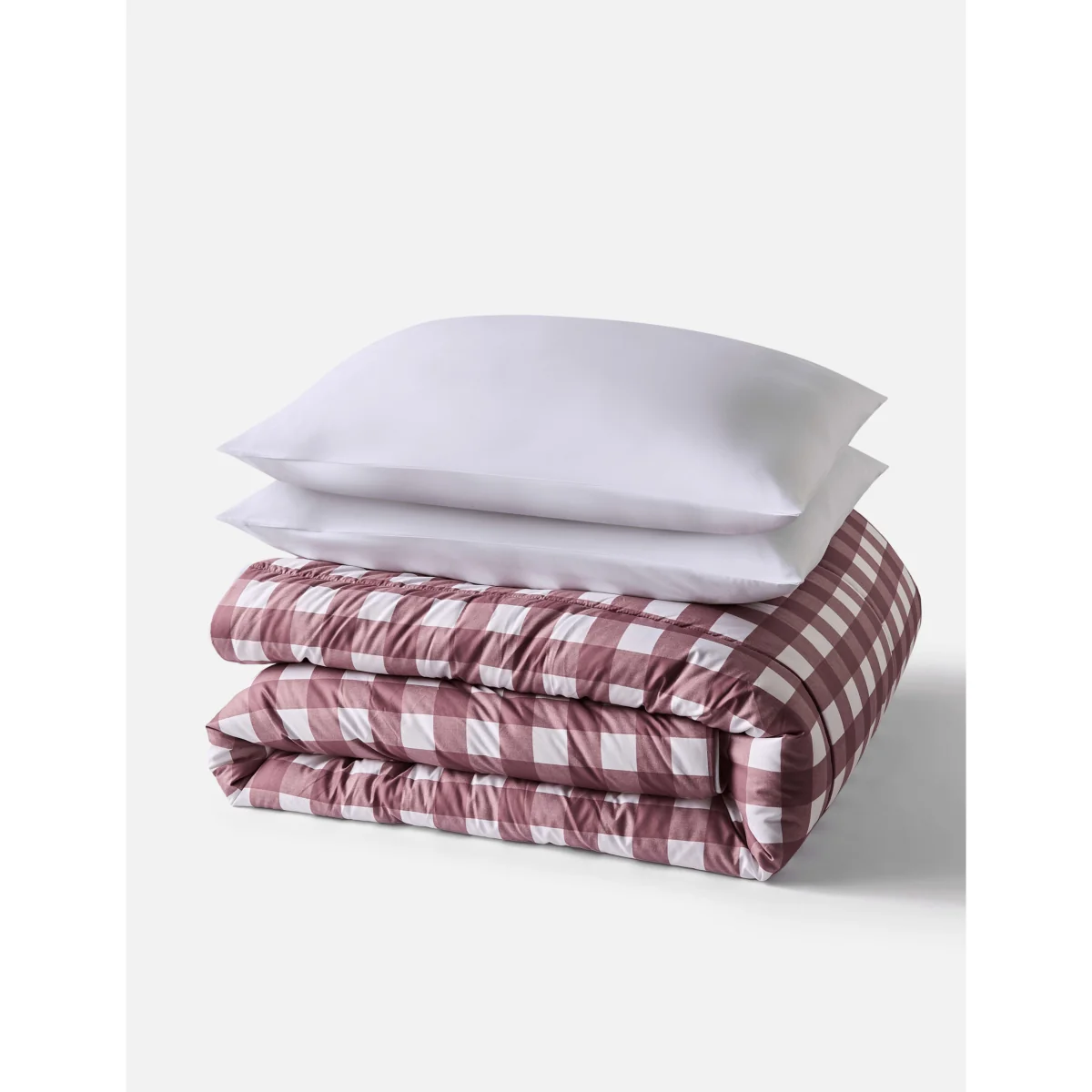 Nightlark Gingham Checked 10.5 Tog Coverless Duvet & Pillowcase Set Burgundy – image 4