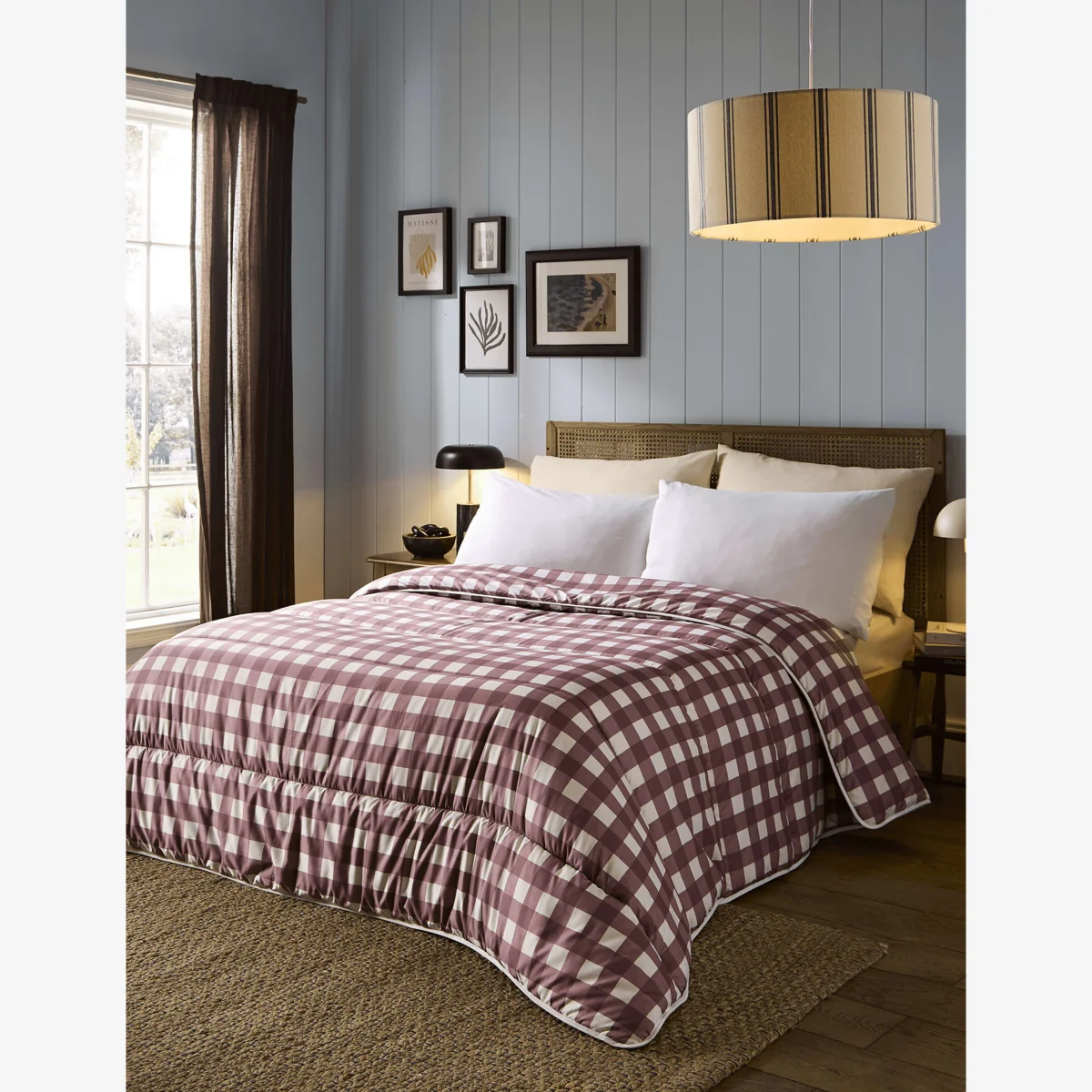 Nightlark Gingham Checked 10.5 Tog Coverless Duvet & Pillowcase Set Burgundy – image 1