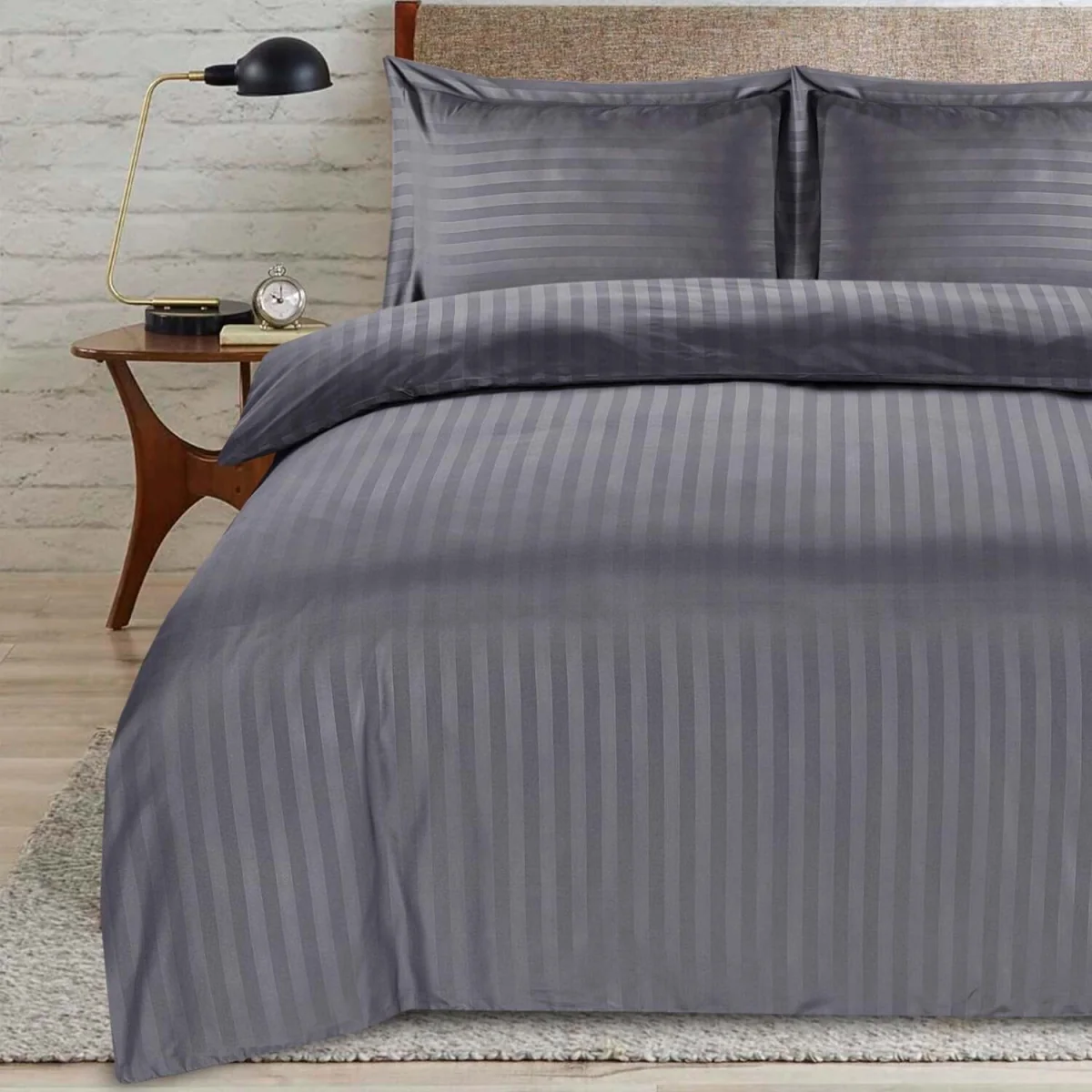 satin stripe single grey duvet - Grey