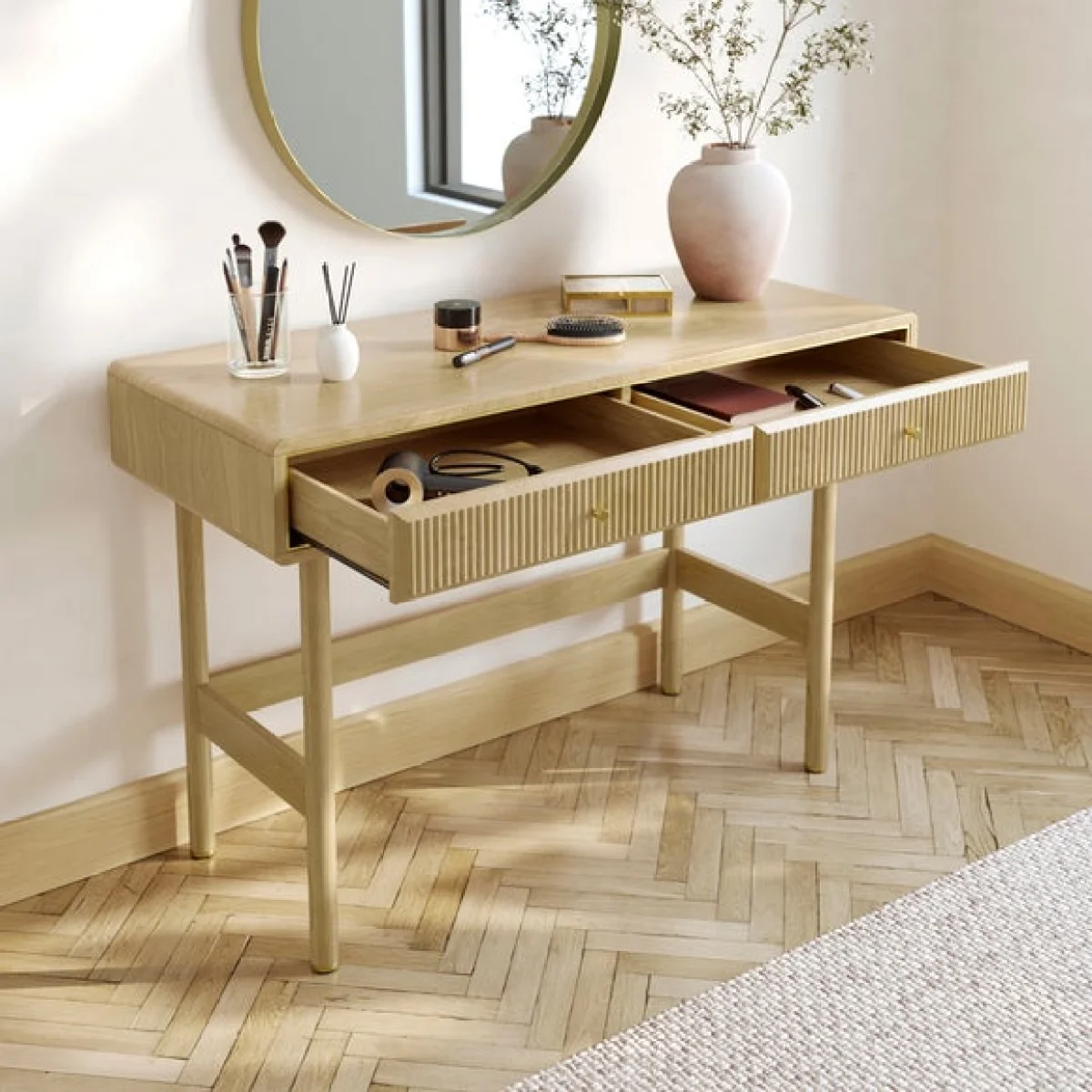 Daphne 2 Drawer Dressing Table, Oak Effect – image 2