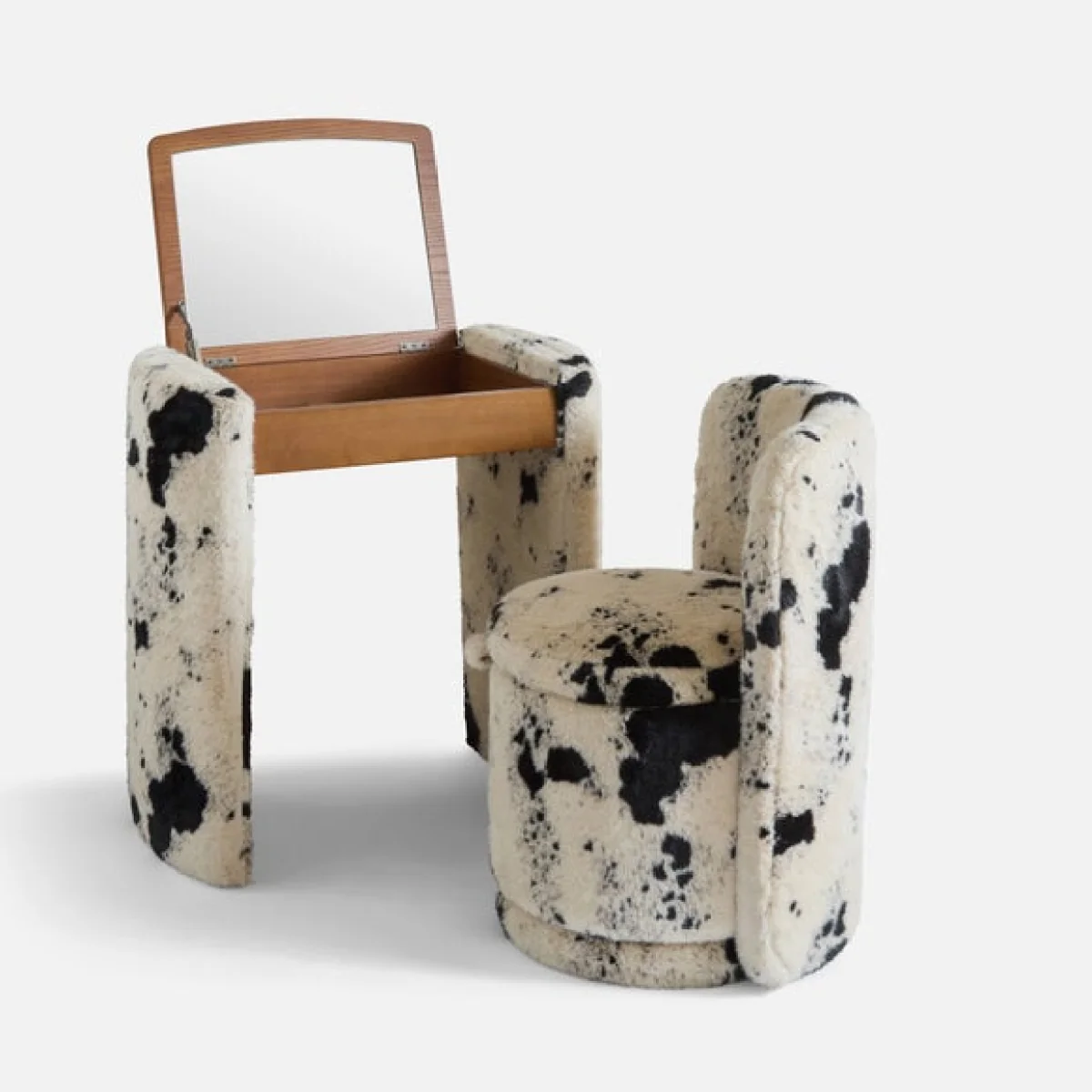 Frankie Cow Print Compact Dressing Table Set with Mirror and Stool – image 6