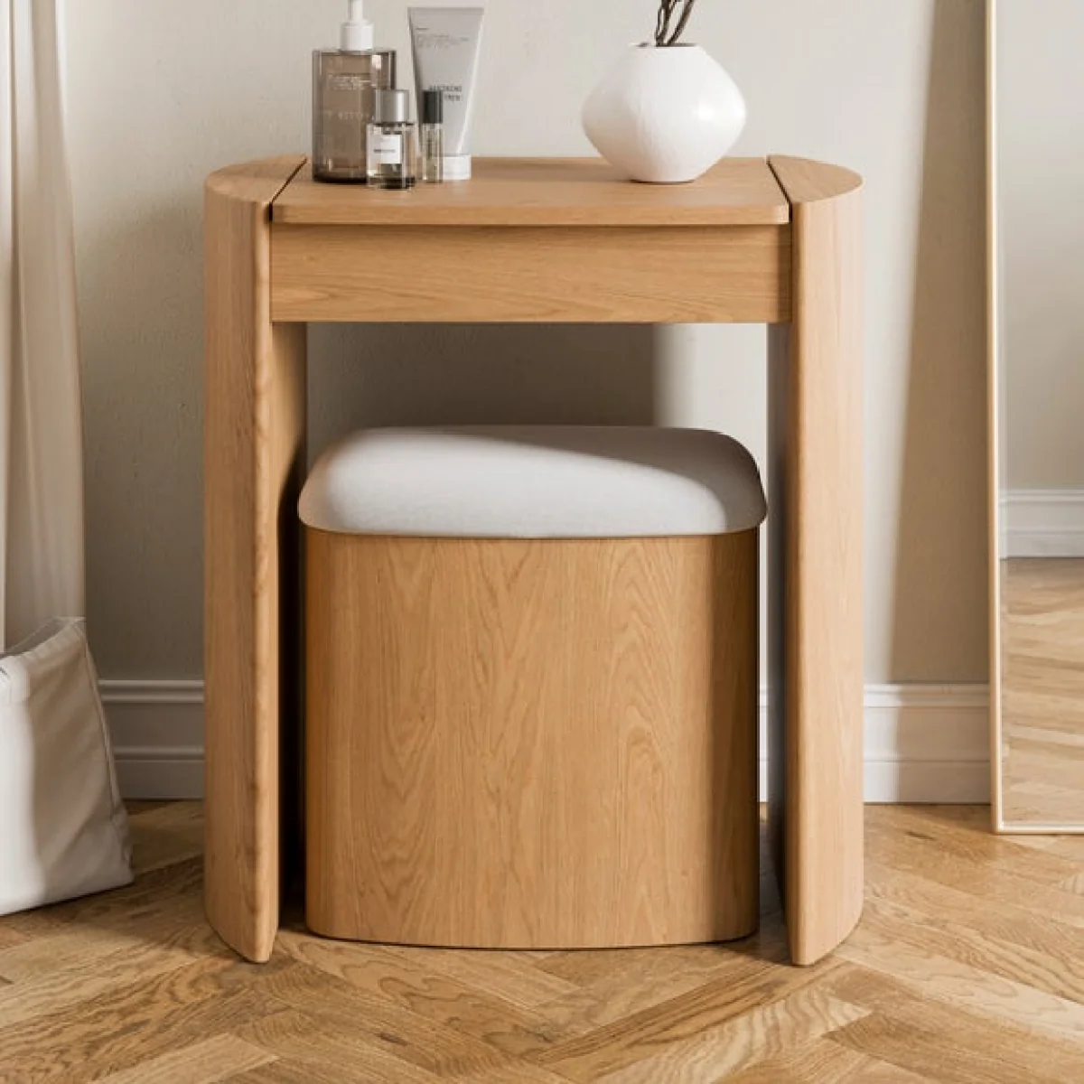 Stevie Compact Dressing Table Set with Mirror and Stool – image 2