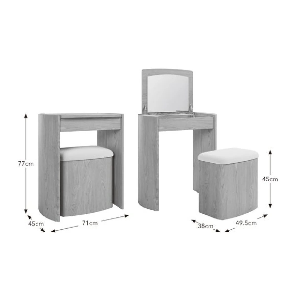 Stevie Compact Dressing Table Set with Mirror and Stool – image 9