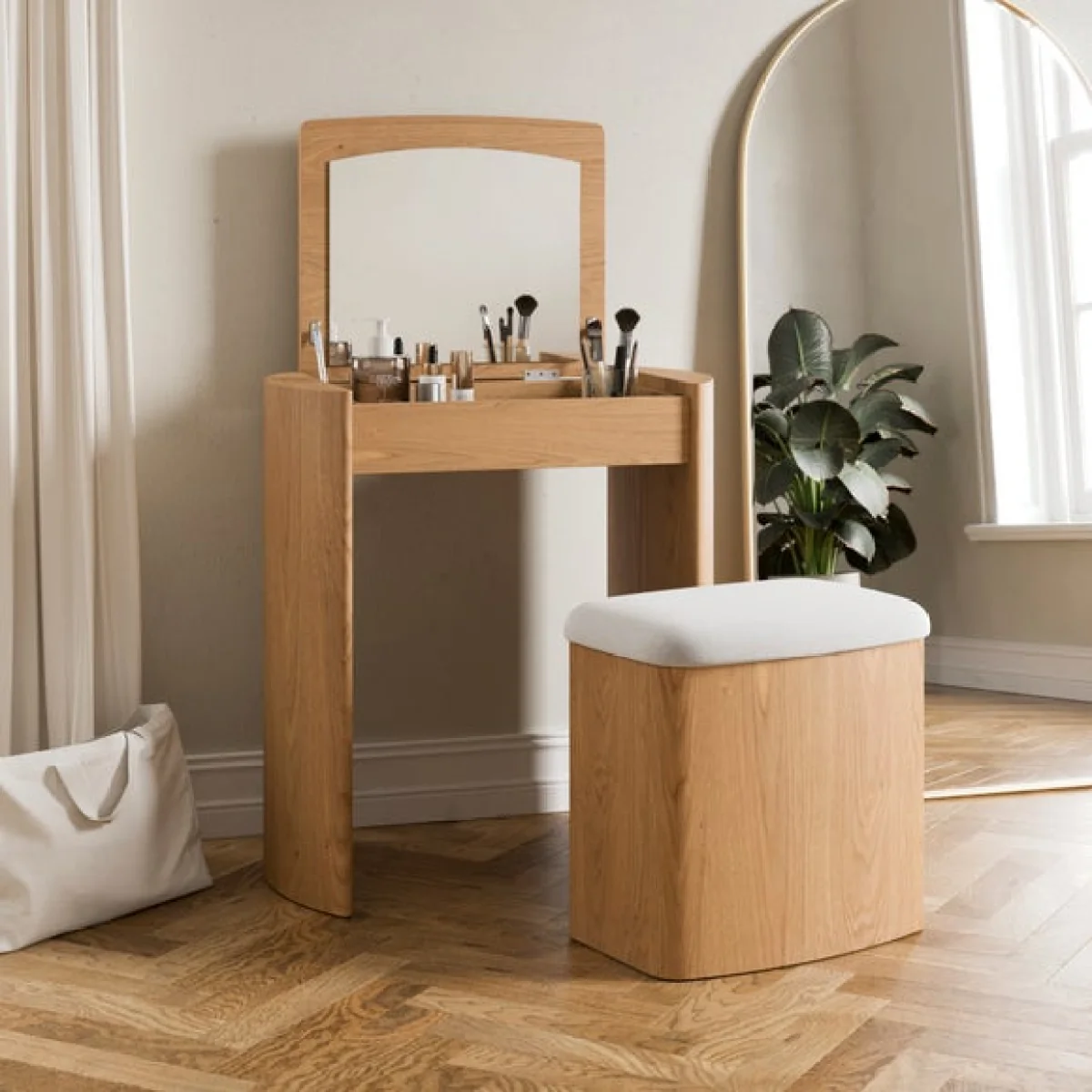 Stevie Compact Dressing Table Set with Mirror and Stool – image 1
