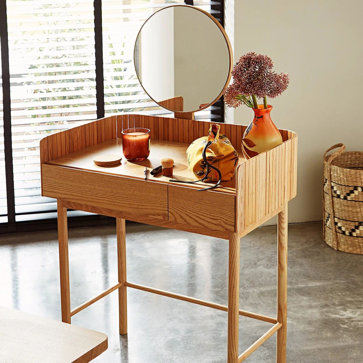 Latti Ash and Ash Veneer Dressing Table with 2 Drawers – image 2