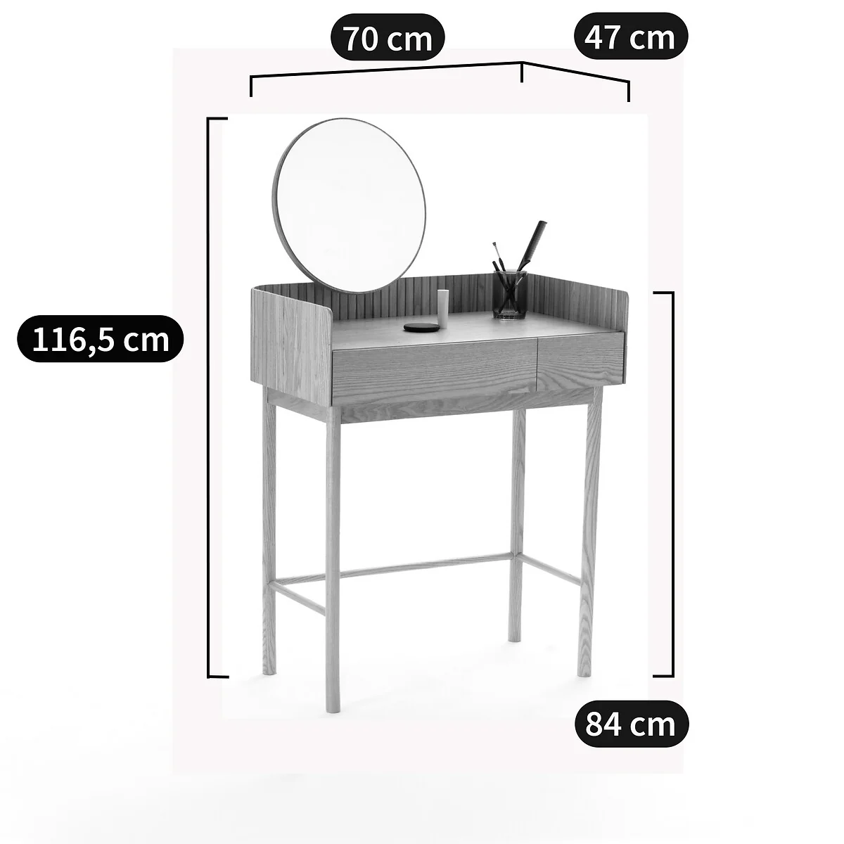 Latti Ash and Ash Veneer Dressing Table with 2 Drawers – image 6