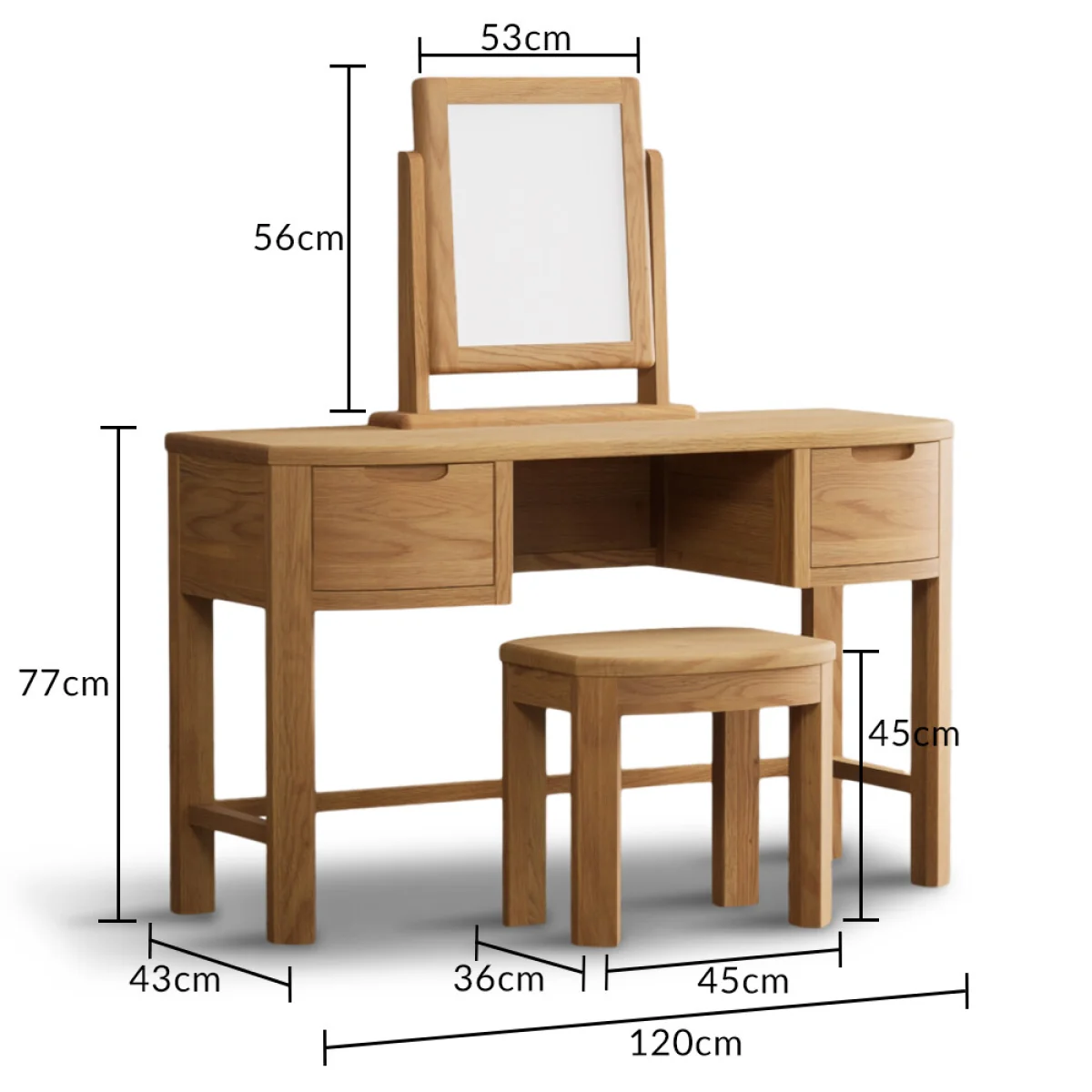 Somerton Curved Solid Oak Dressing Table Set – image 11