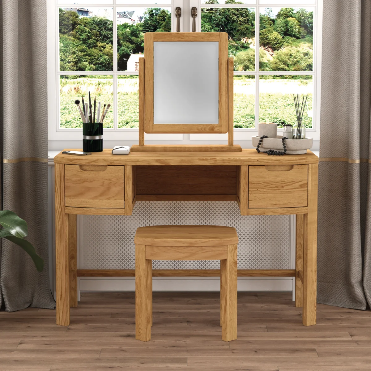 Somerton Curved Solid Oak Dressing Table Set – image 3