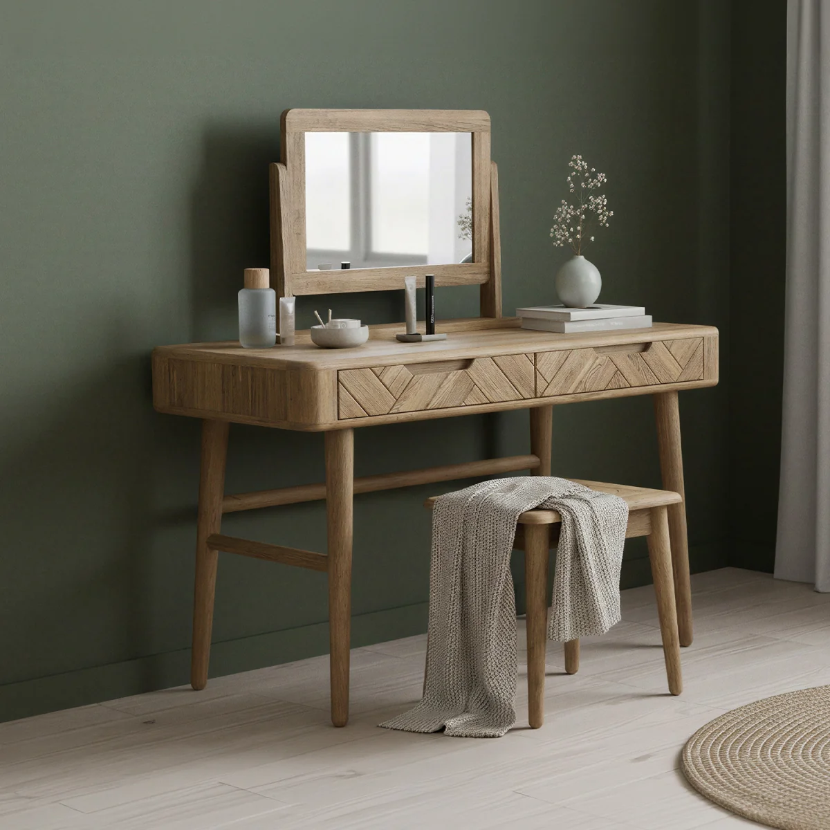 Parven Solid Oak Dressing Table Set – image 2