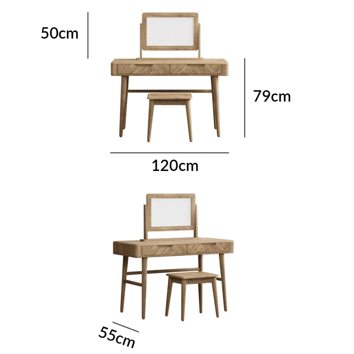 Parven Solid Oak Dressing Table Set – image 18