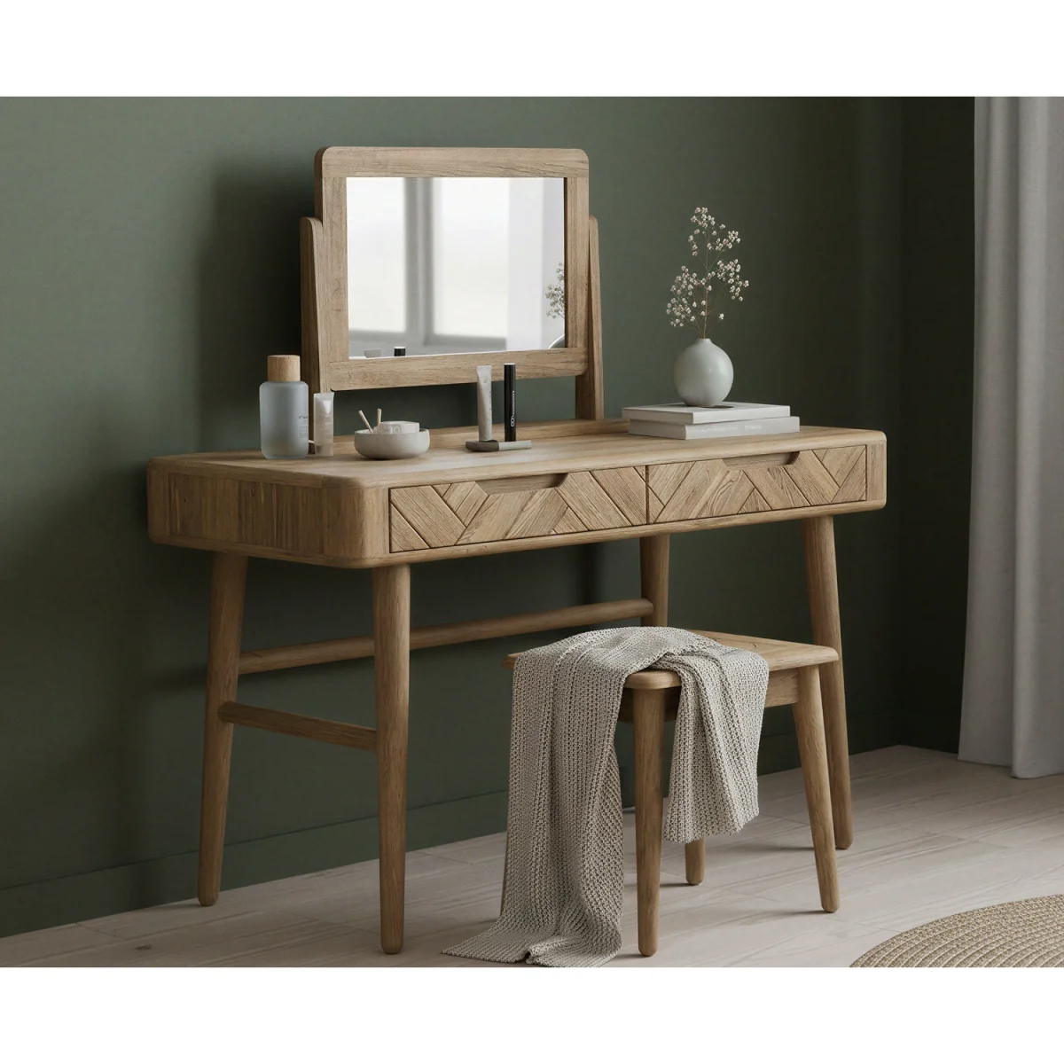 Parven Solid Oak Dressing Table Set – image 3