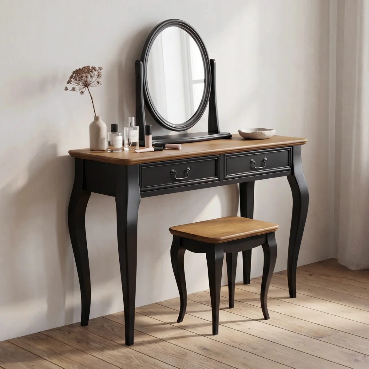 Chateau Noir Oak and Black Painted Dressing Table Set – image 2