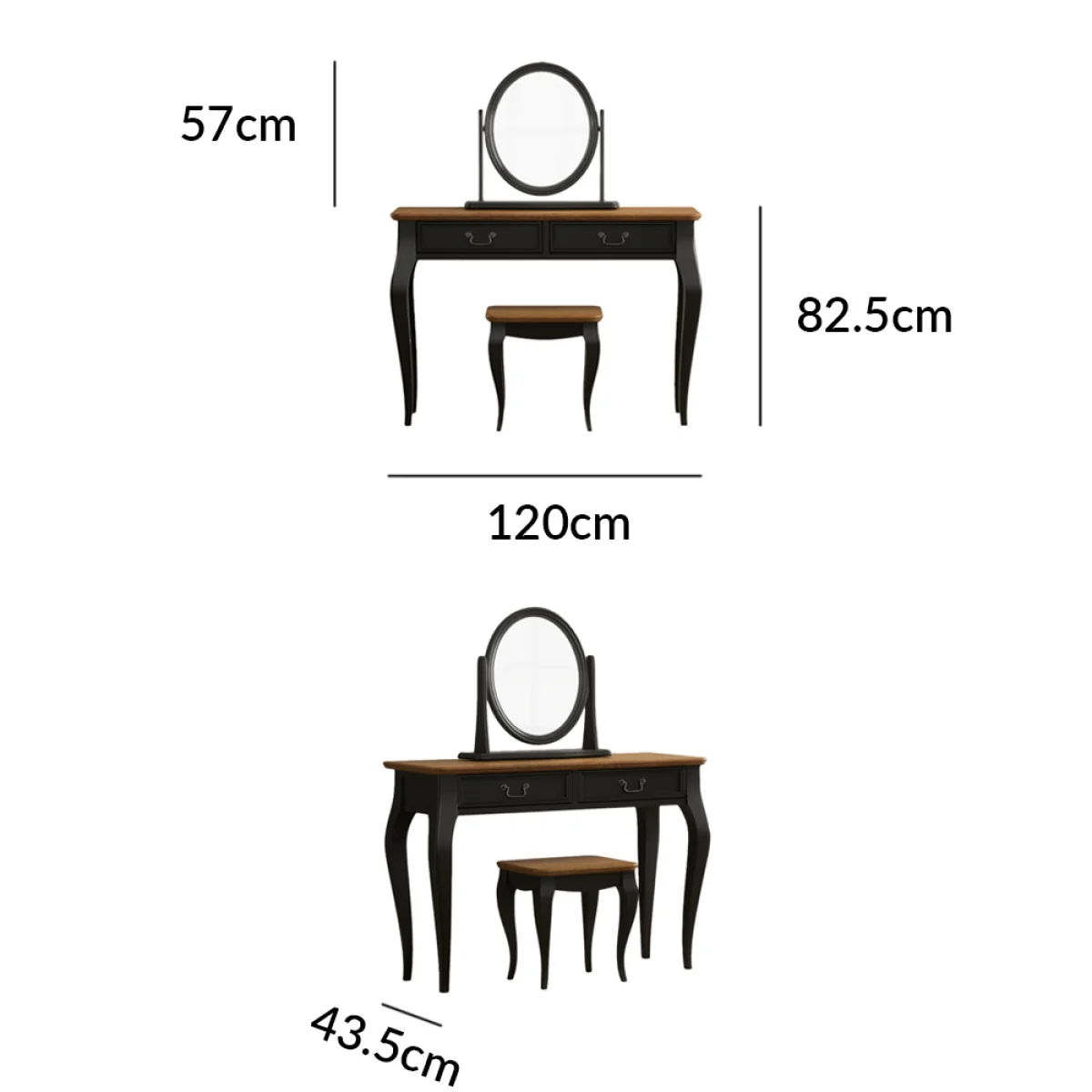 Chateau Noir Oak and Black Painted Dressing Table Set – image 13