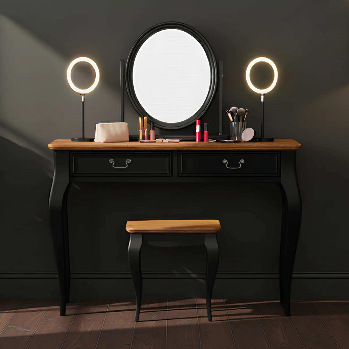 Chateau Noir Oak and Black Painted Dressing Table Set – image 3
