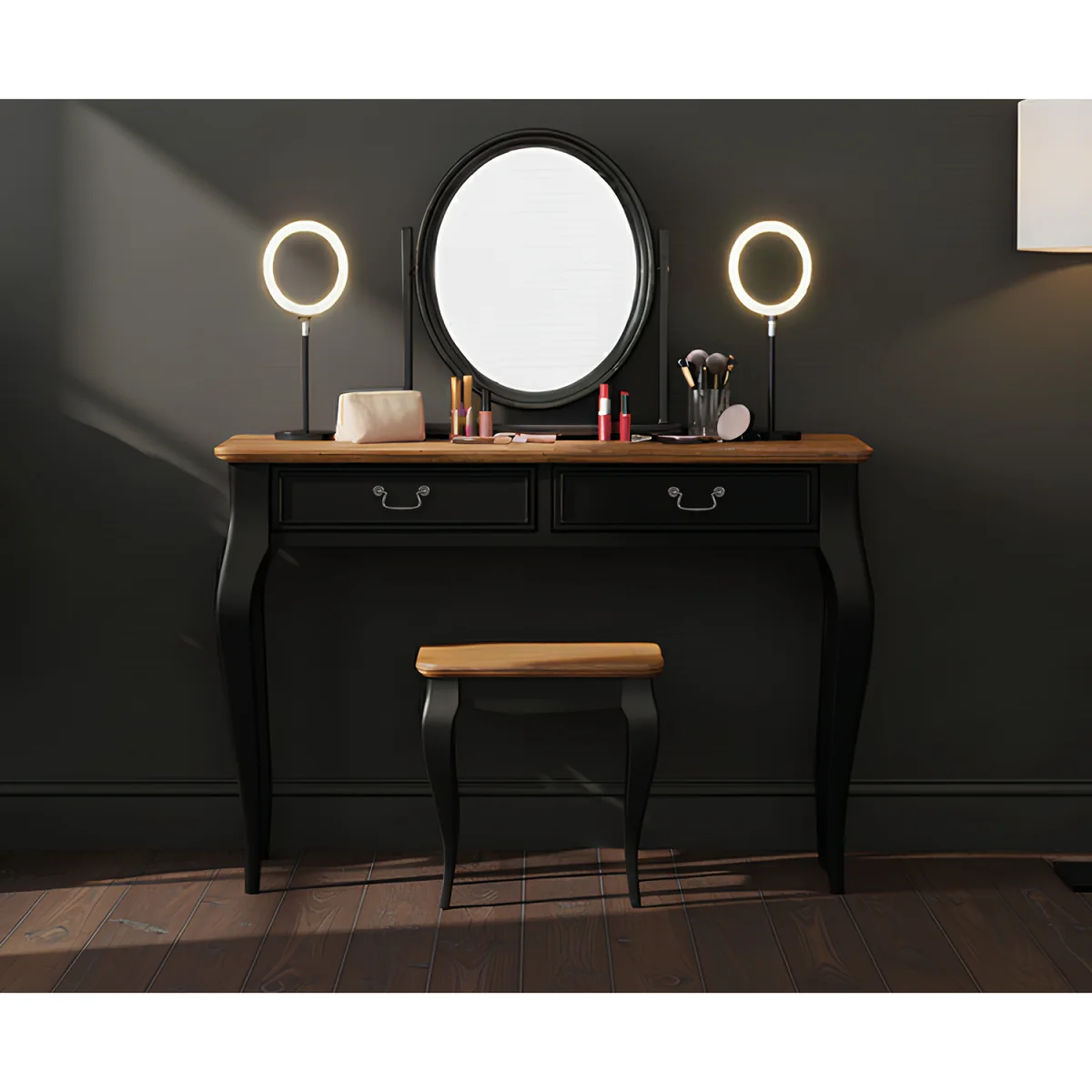 Chateau Noir Oak and Black Painted Dressing Table Set – image 4