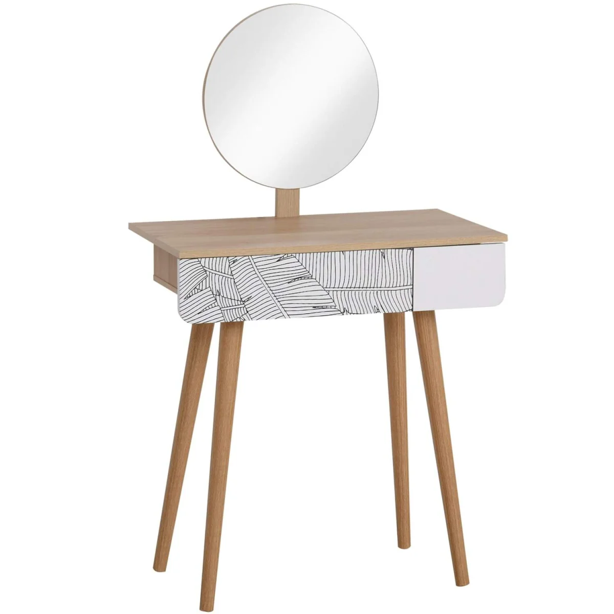 Zino Oak Wood Botanical Pattern Dressing Table with Adjustable Mirror and Drawer Storage for Bedroom – image 3