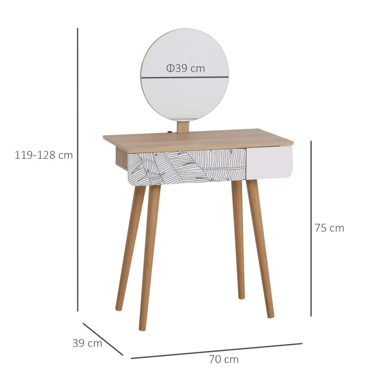 Zino Oak Wood Botanical Pattern Dressing Table with Adjustable Mirror and Drawer Storage for Bedroom – image 5