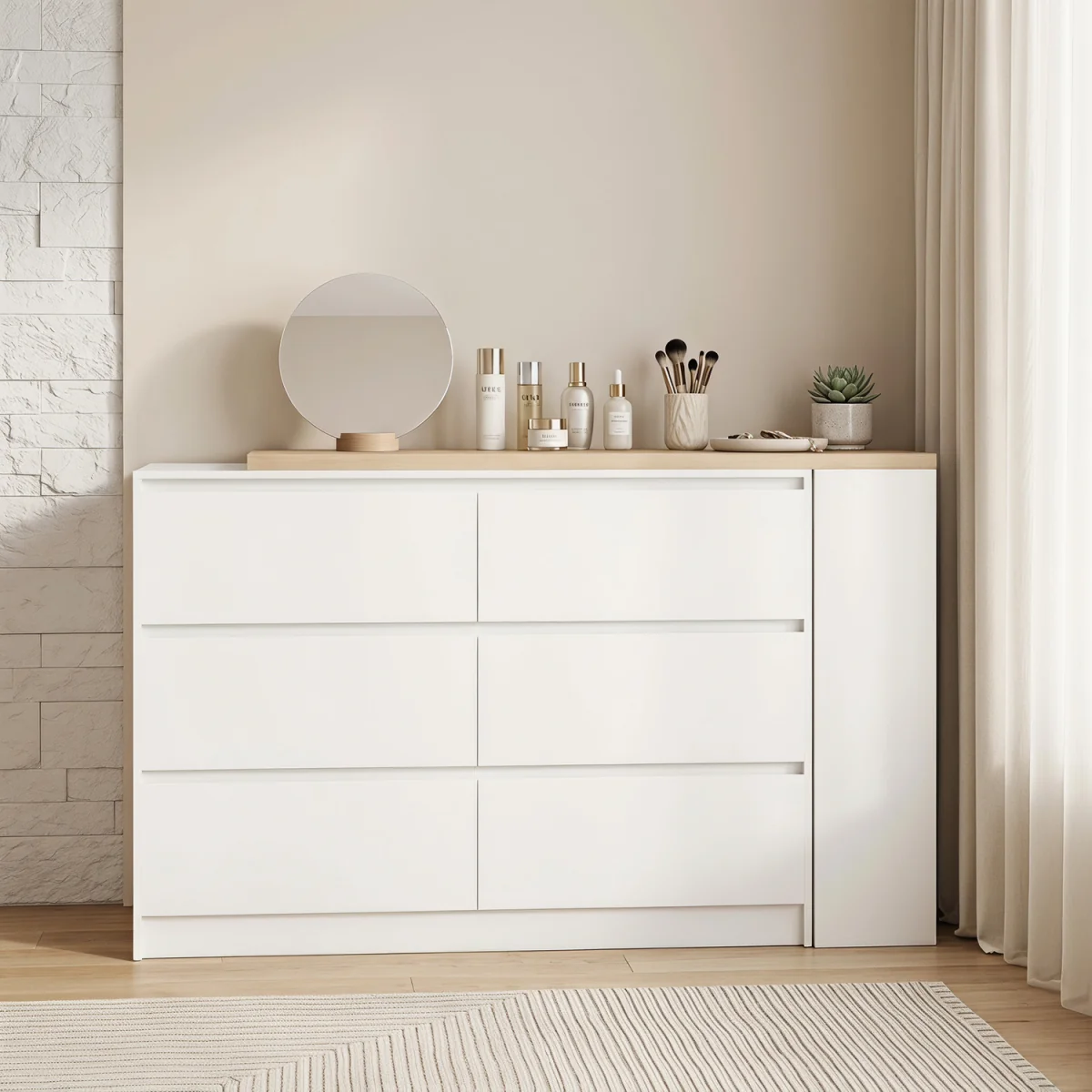 HOMCOM Vanity Table with 3-Tier Shelf and 6 Drawers - White – image 2