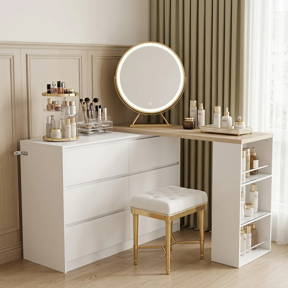 HOMCOM Vanity Table with 3-Tier Shelf and 6 Drawers - White – image 4