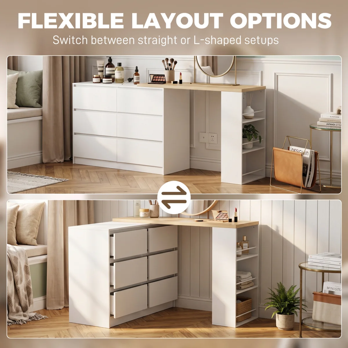 HOMCOM Vanity Table with 3-Tier Shelf and 6 Drawers - White – image 5