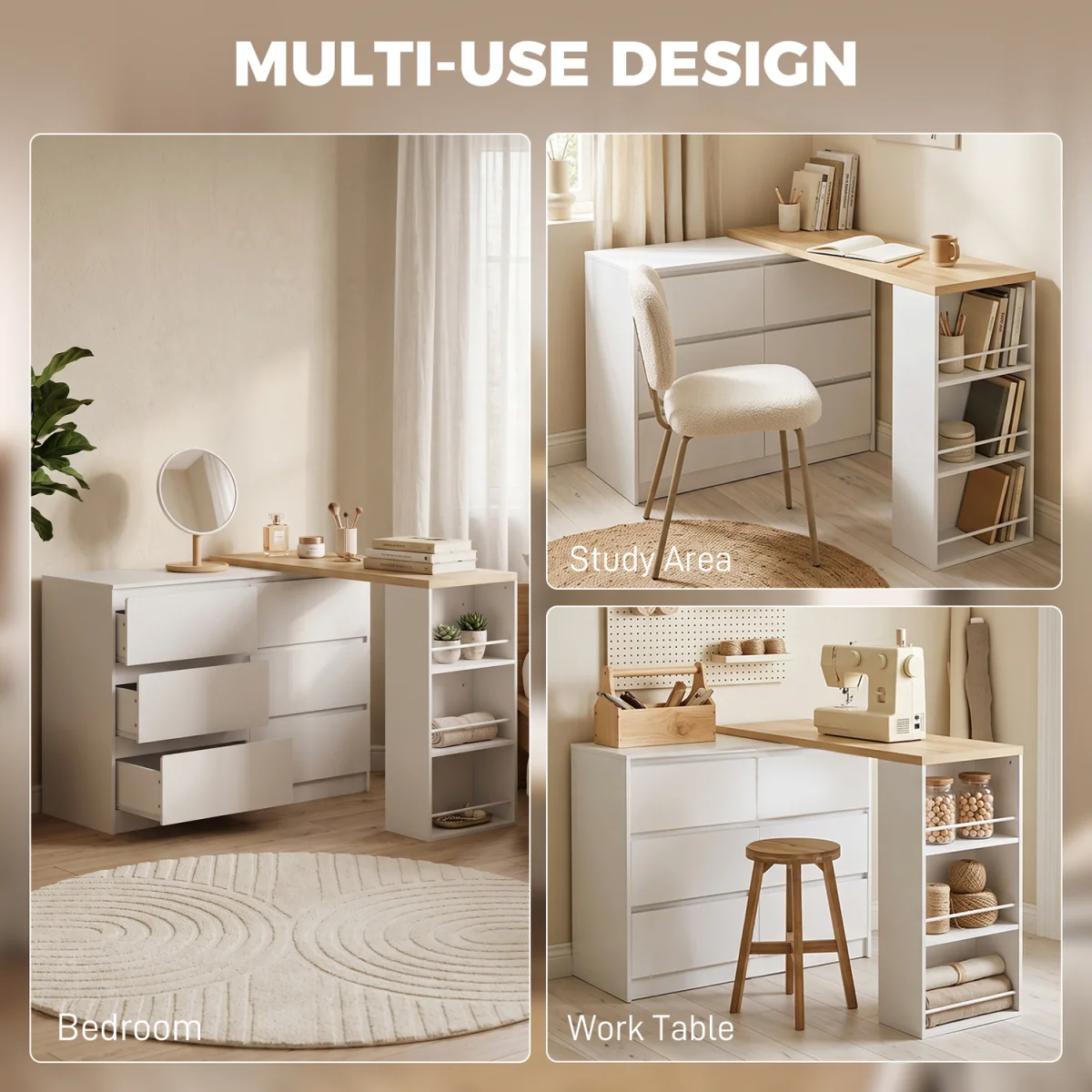 HOMCOM Vanity Table with 3-Tier Shelf and 6 Drawers - White – image 6