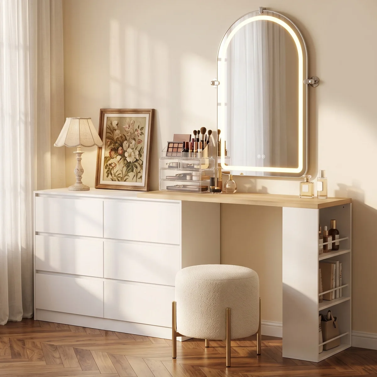HOMCOM Vanity Table with 3-Tier Shelf and 6 Drawers - White – image 7