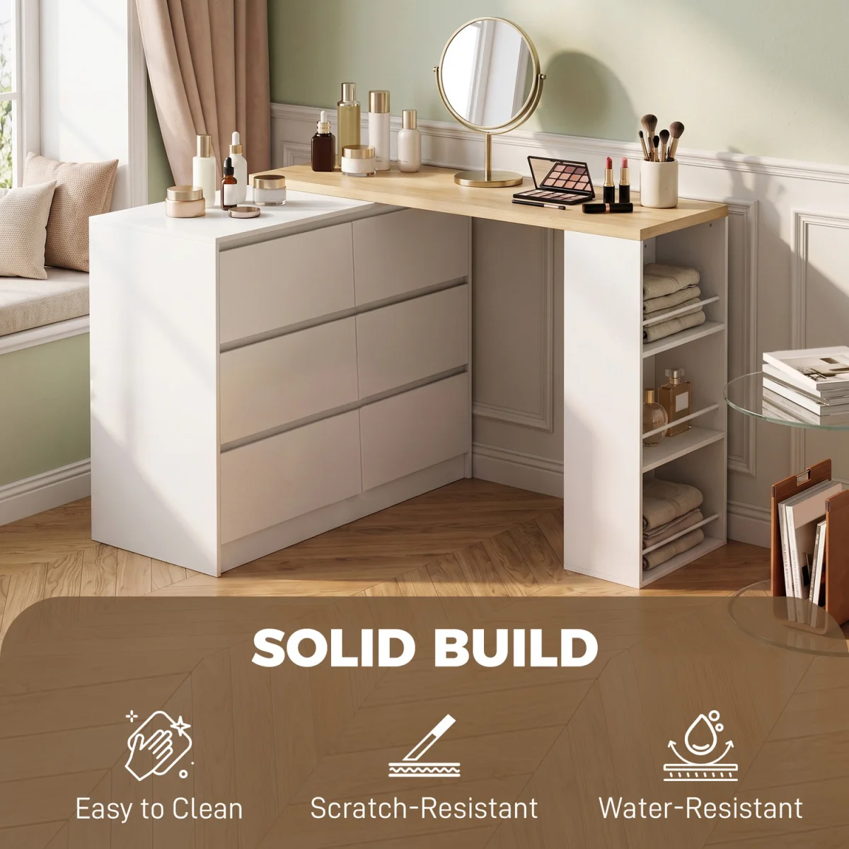 HOMCOM Vanity Table with 3-Tier Shelf and 6 Drawers - White – image 8
