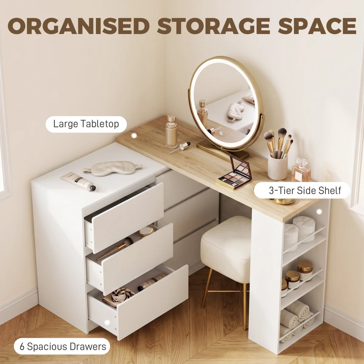 HOMCOM Vanity Table with 3-Tier Shelf and 6 Drawers - White – image 9