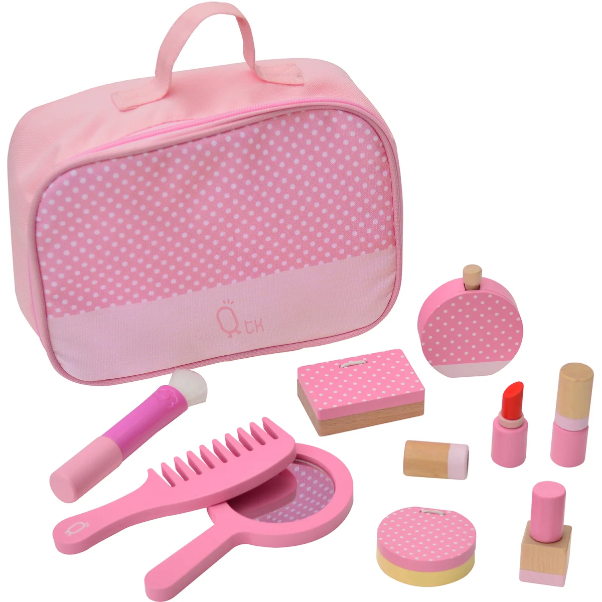 Wooden Travel Vanity Set Makeup Kit Pretend Play - Pink – image 2