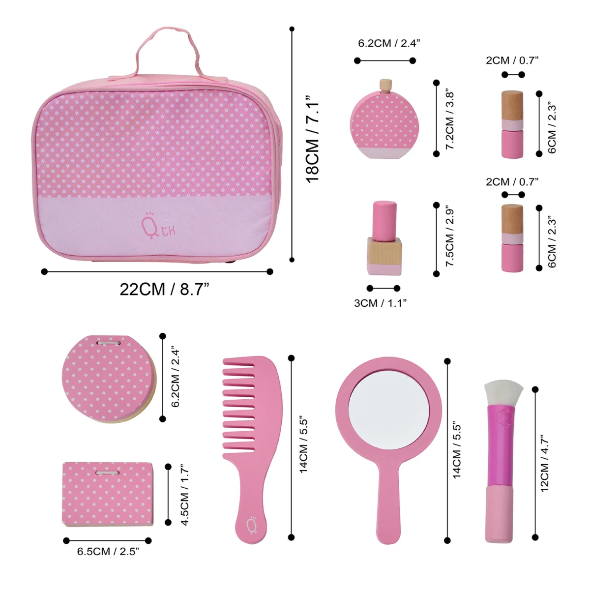 Wooden Travel Vanity Set Makeup Kit Pretend Play - Pink – image 3