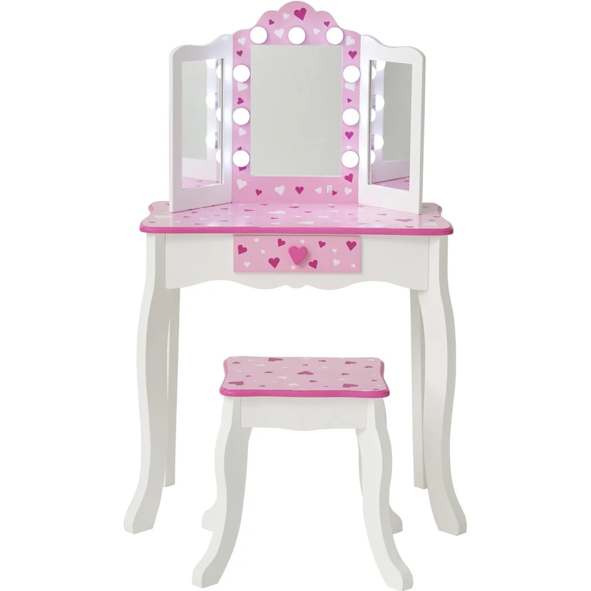Kids Dressing Table Vanity & Stool with Tri-Fold LED Mirror - White – image 2