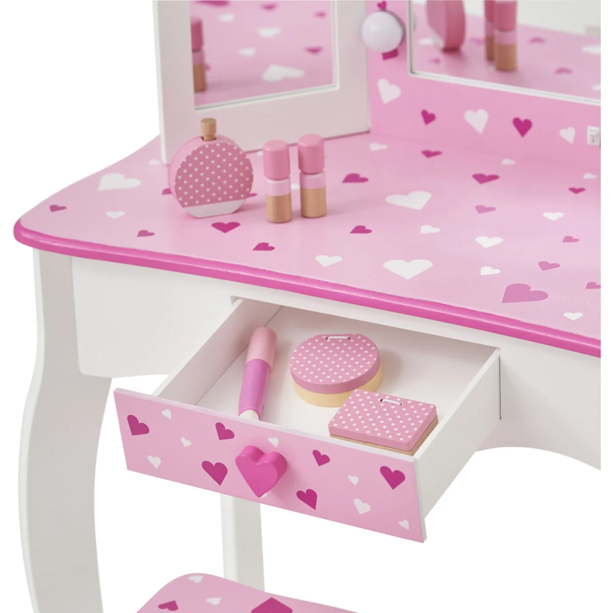 Kids Dressing Table Vanity & Stool with Tri-Fold LED Mirror - White – image 7