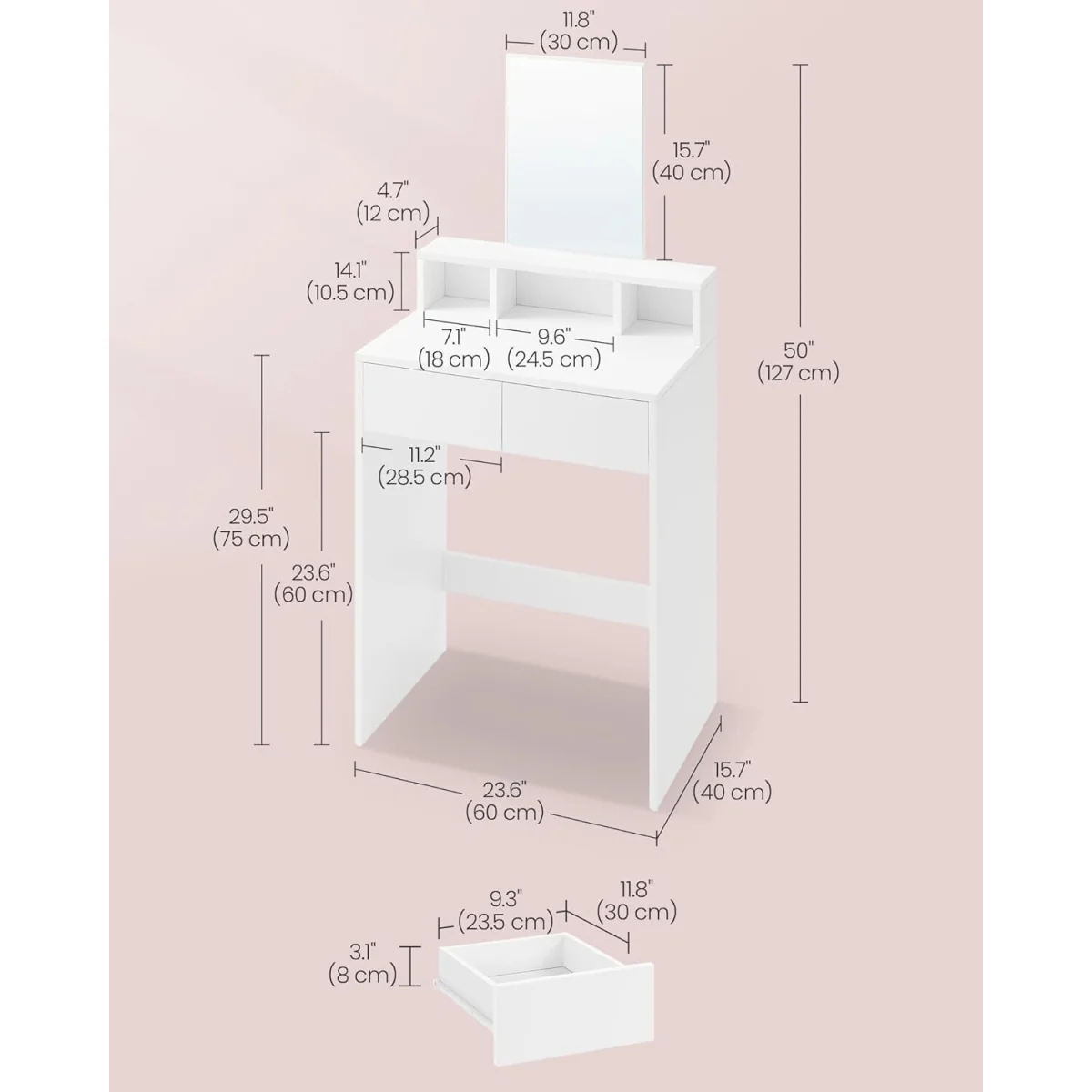 Modern Dressing Table with Large Mirror, Dual Drawers and Multi-Compartment Storage Unit - White – image 3