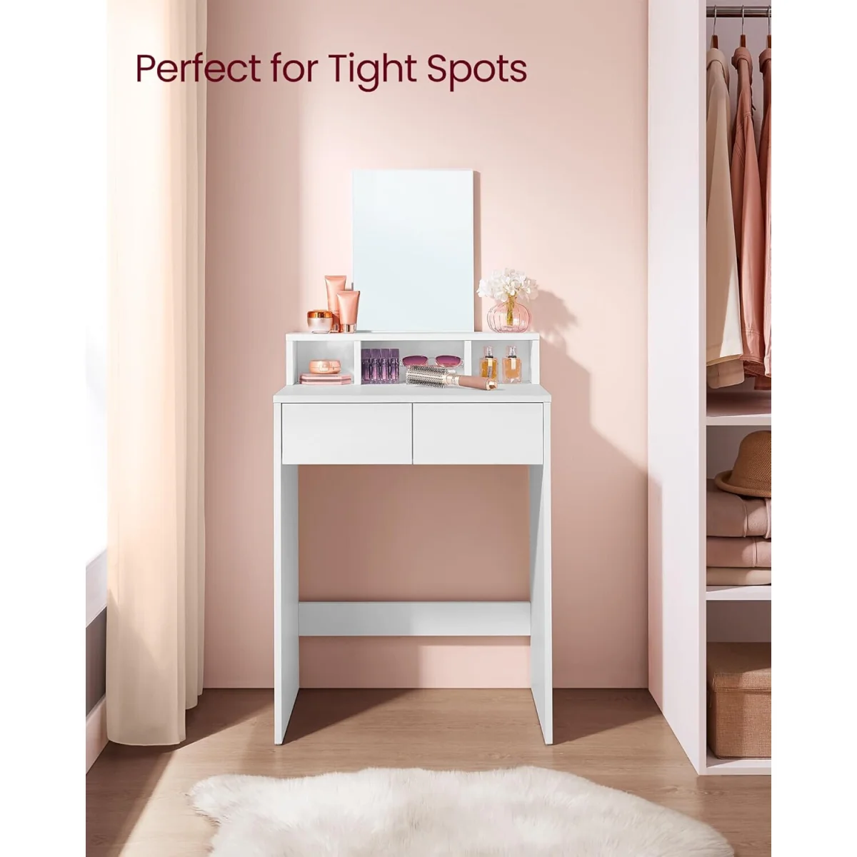 Modern Dressing Table with Large Mirror, Dual Drawers and Multi-Compartment Storage Unit - White – image 5