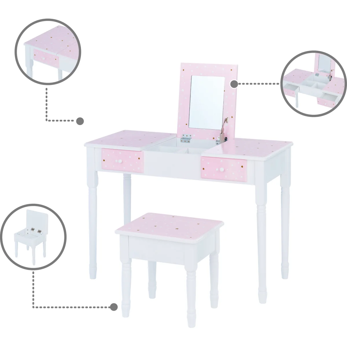 Kids Fashion Twinkle Star Prints Kate Play Vanity with Storage - White – image 4
