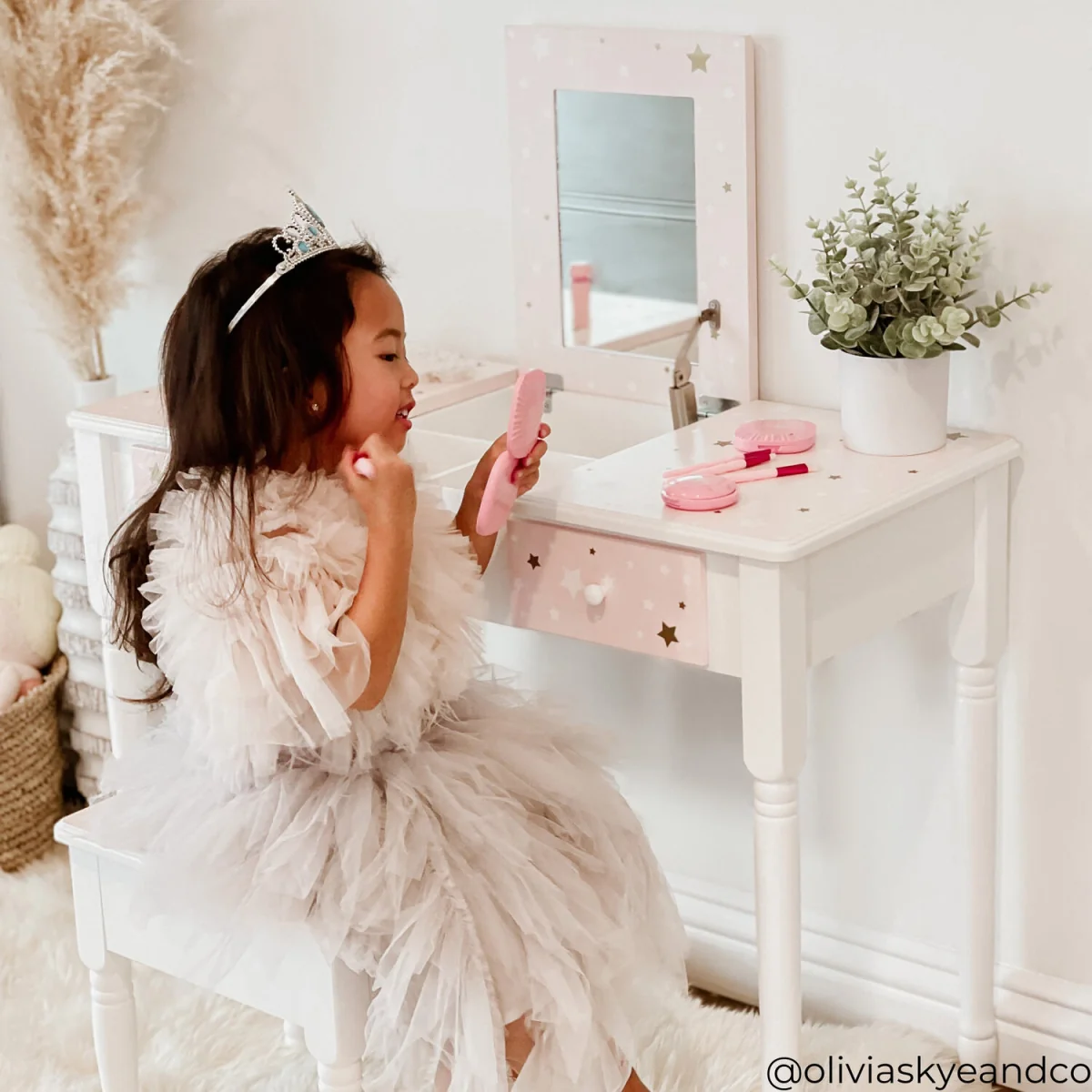 Kids Fashion Twinkle Star Prints Kate Play Vanity with Storage - White – image 7