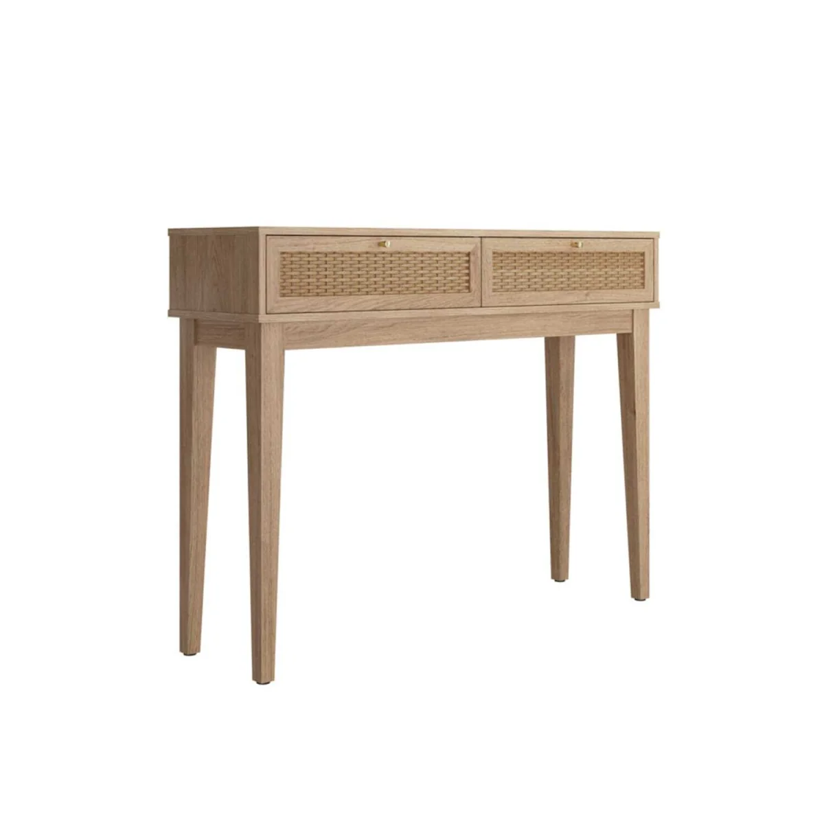 Waterford Oak Desk Table with Rattan Drawer Fronts, 2 Drawers – image 3