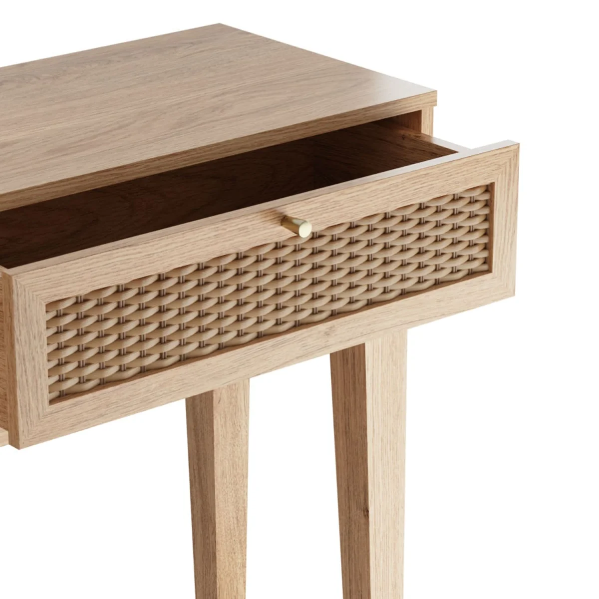 Waterford Oak Desk Table with Rattan Drawer Fronts, 2 Drawers – image 4