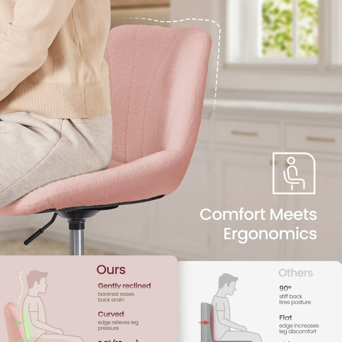 Adjustable Pink Dressing Table Stool With Backrest - Pink – image 5