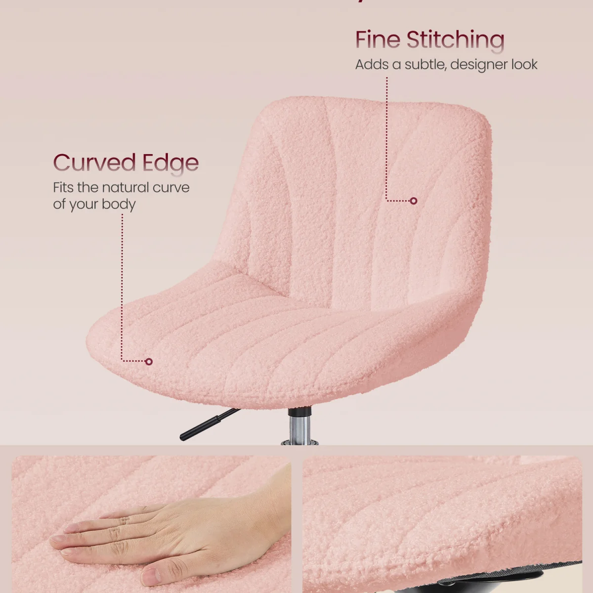 Adjustable Pink Dressing Table Stool With Backrest - Pink – image 7