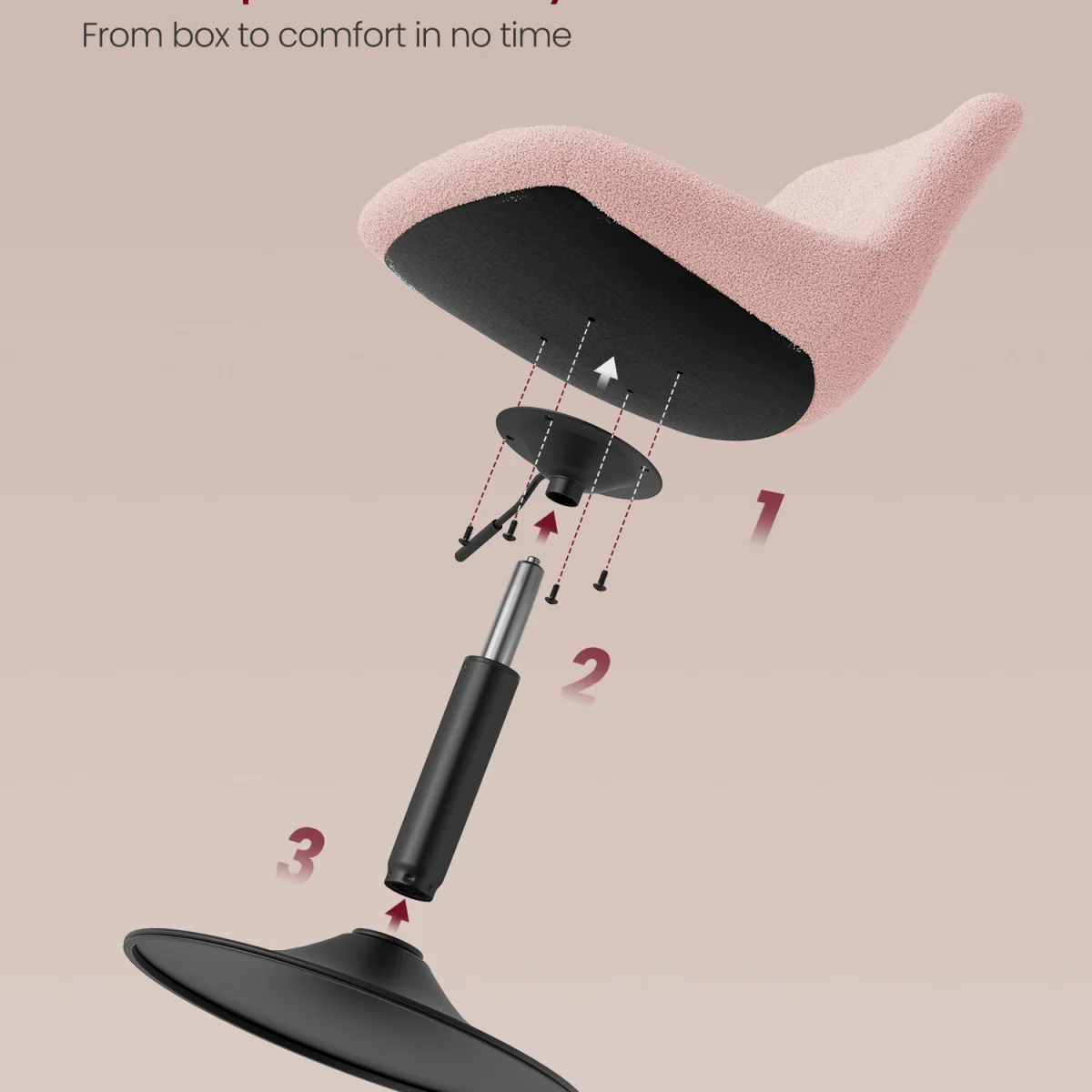 Adjustable Pink Dressing Table Stool With Backrest - Pink – image 8