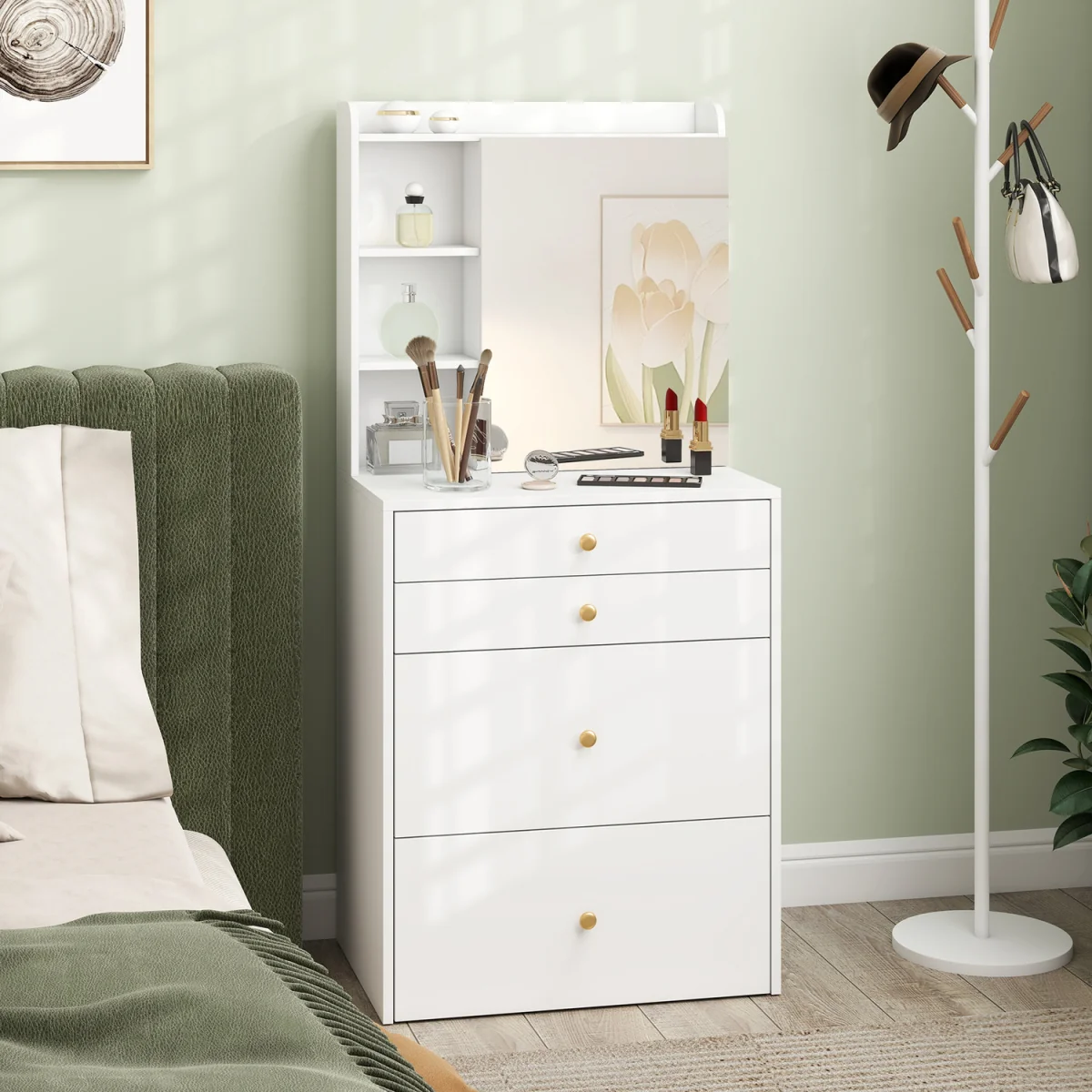 HOMCOM Dressing Table with Mirror and Stool Makeup Desk - White – image 3