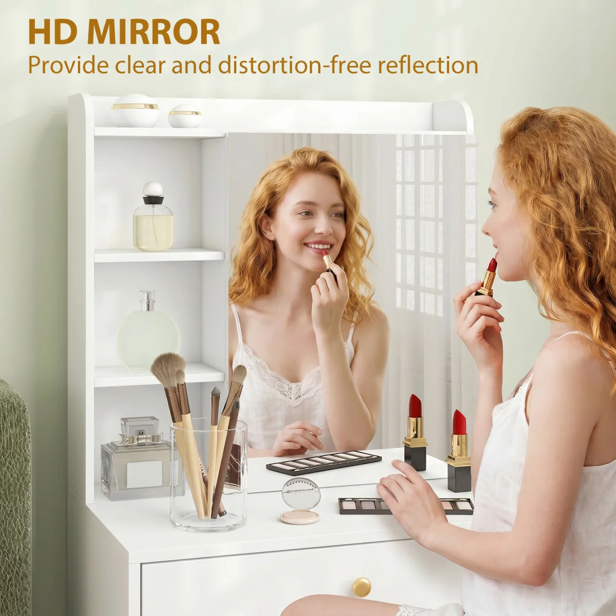 HOMCOM Dressing Table with Mirror and Stool Makeup Desk - White – image 4