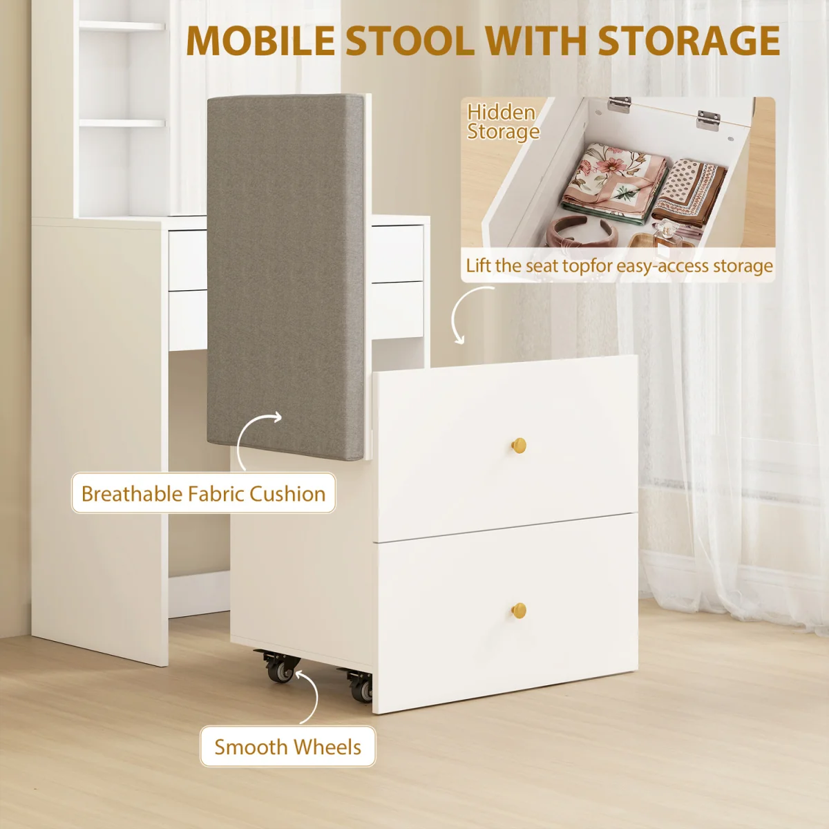 HOMCOM Dressing Table with Mirror and Stool Makeup Desk - White – image 5