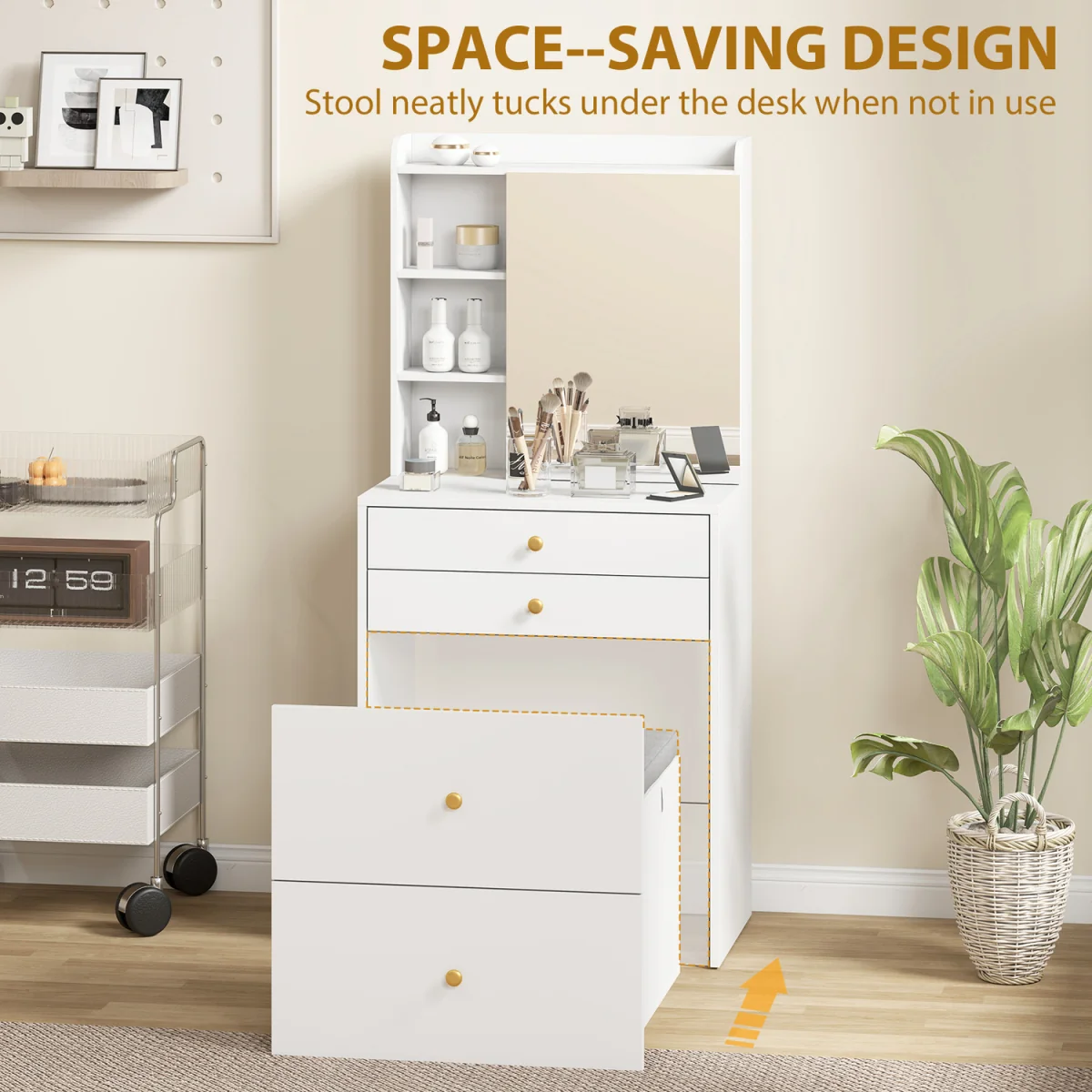 HOMCOM Dressing Table with Mirror and Stool Makeup Desk - White – image 7