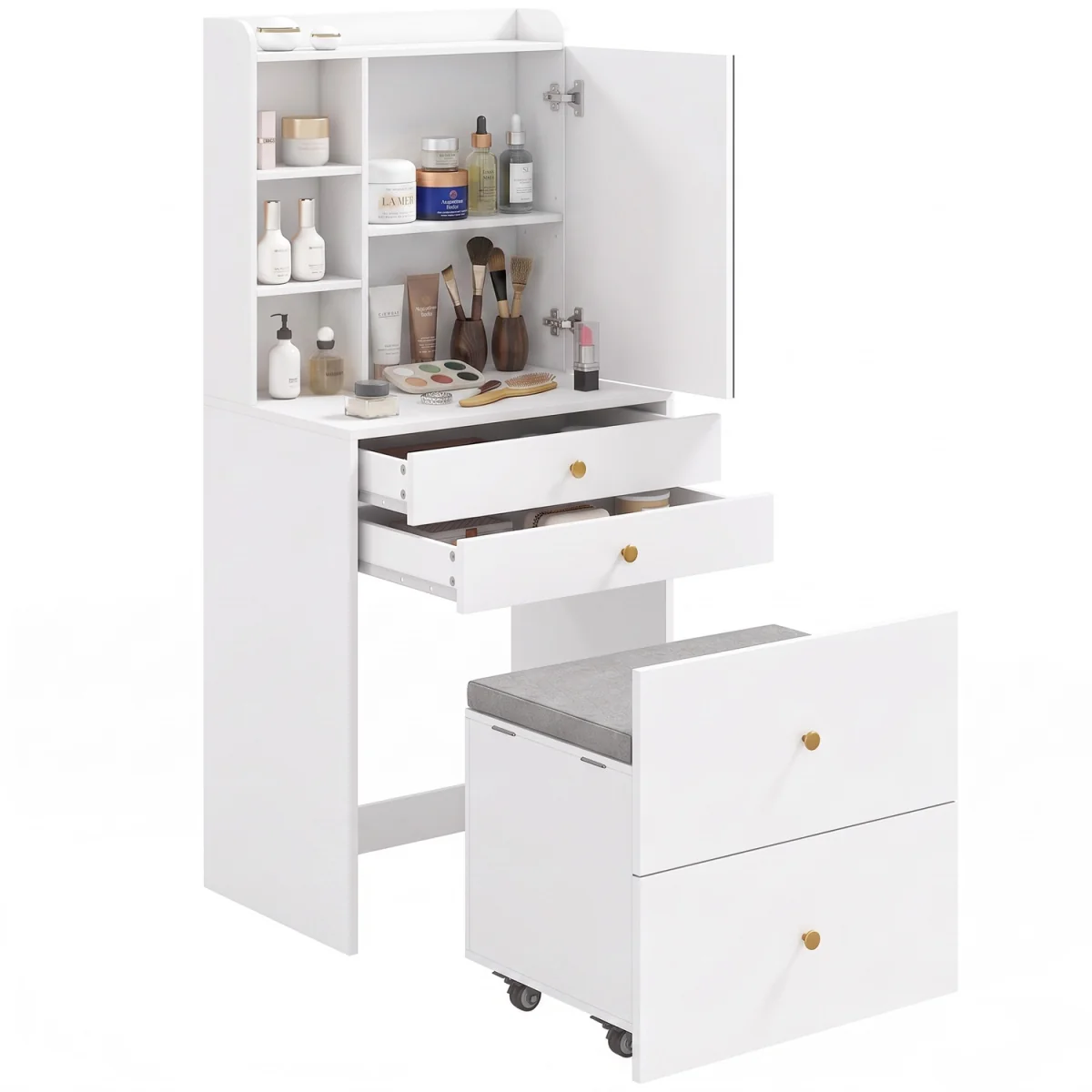 HOMCOM Dressing Table with Mirror and Stool Makeup Desk - White – image 9