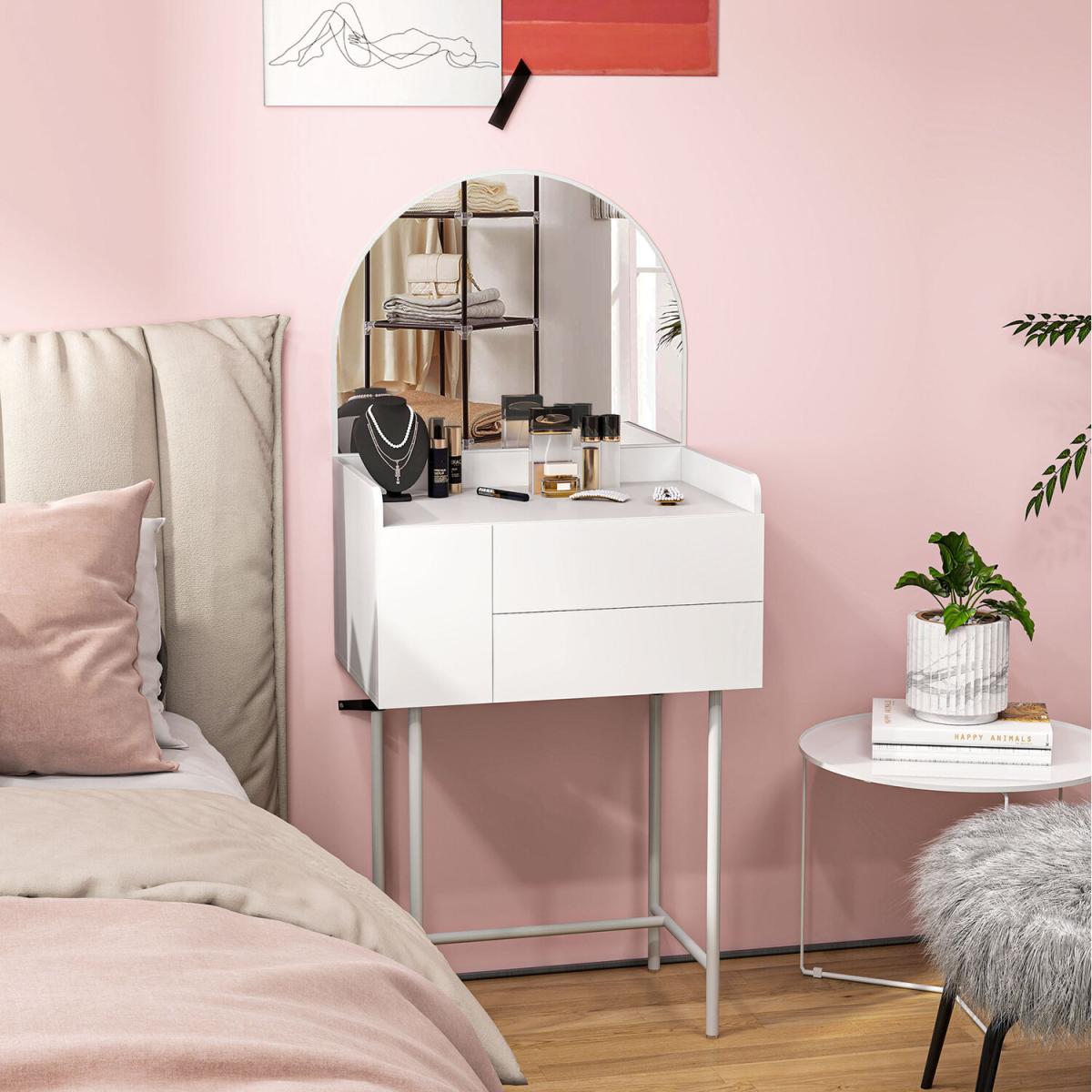 HOMCOM Makeup Vanity Table with Mirror Drawers Modern - White