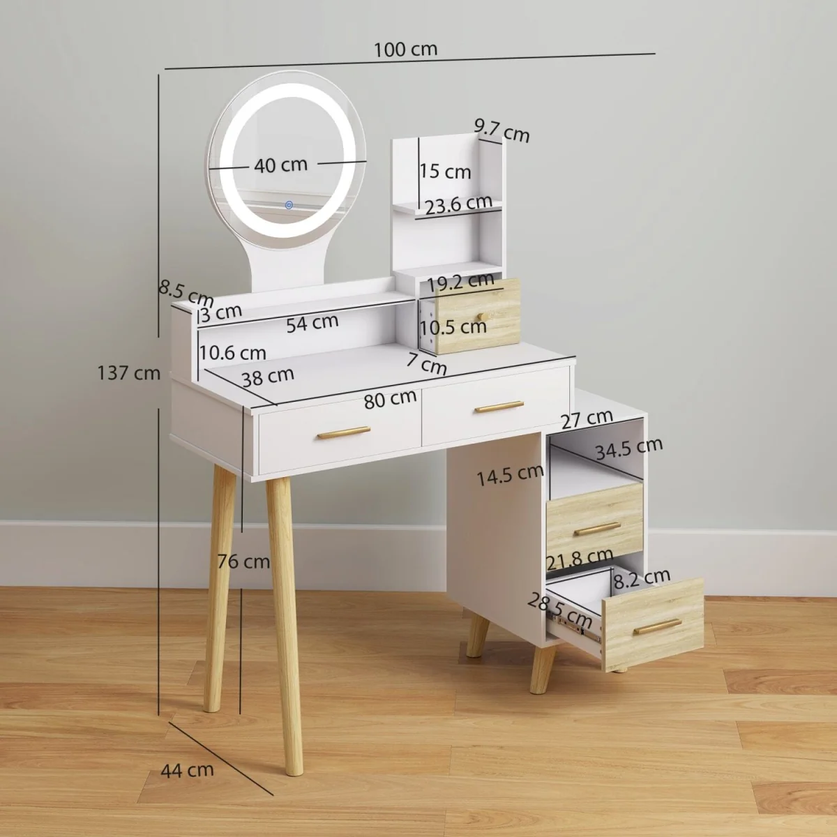 Rilu White Elegant Dressing Table with Integrated Storage Space – image 2