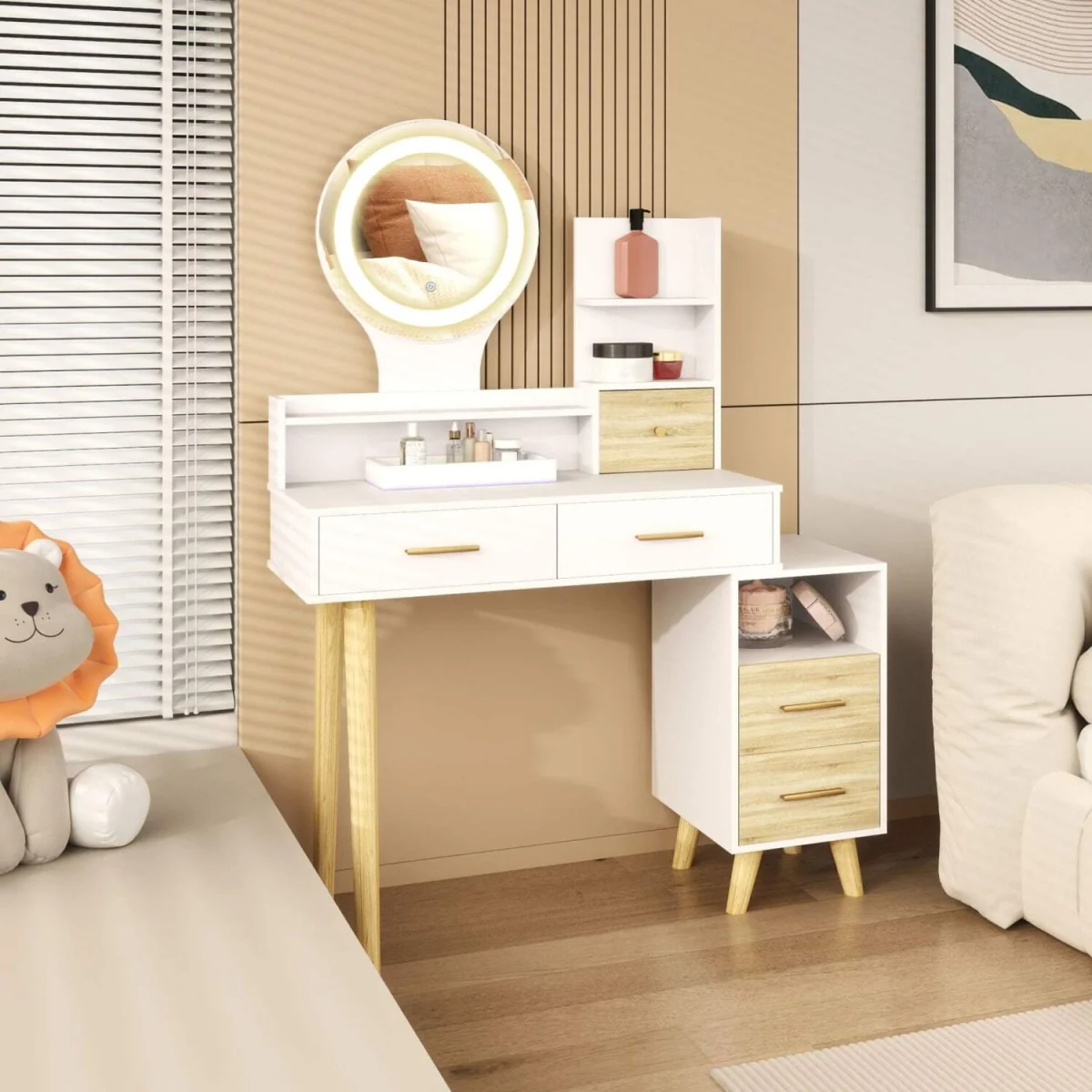 Rilu White Elegant Dressing Table with Integrated Storage Space – image 4