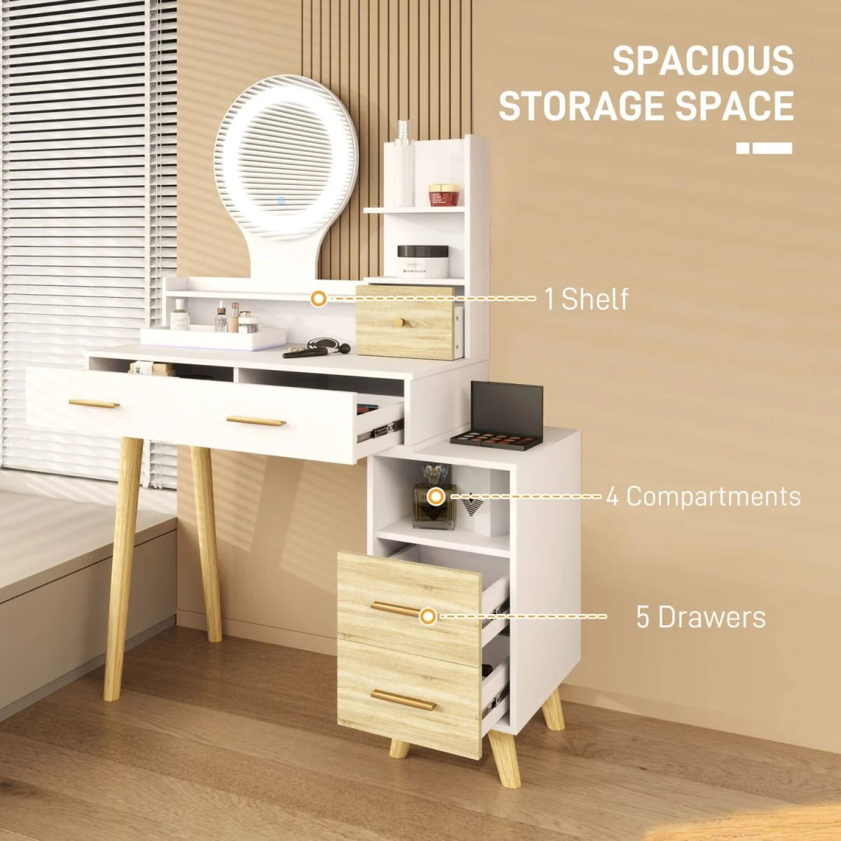 Rilu White Elegant Dressing Table with Integrated Storage Space – image 6